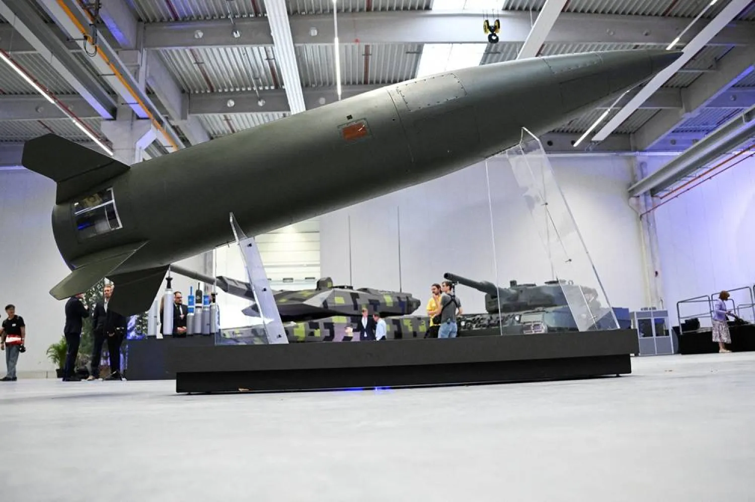 An Army Tactical Missile System (ATACMS) is displayed during the inauguration of a new artillery plant of ammunition maker Rheinmetall, in Unterluess, Germany August 27, 2025. (Reuters) 