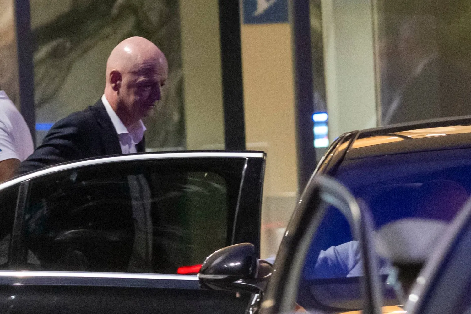 FIFA president Gianni Infantino leaves after attending a Women AFCON 2026 soccer match between Malawi and Zambia, in Rabat, Morocco, Wednesday, Aug. 5, 2026. (AP Photo)