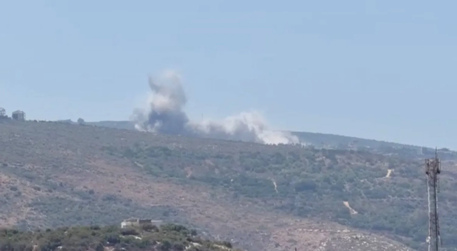 Smoke rises from a hill following Israeli air strikes, after the Israeli military issued an evacuation warning to the village of Mansouri, Lebanon, August 5, 2026 in this screengrab obtained from social media. Social Media/via REUTERS