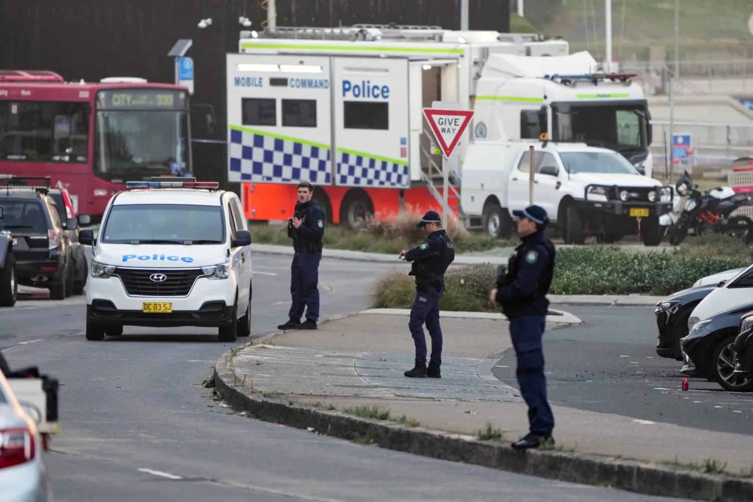 FILE - Police patrol in the early morning at Sydney's Bondi Beach, Dec. 15, 2025. (AP Photo/Mark Baker, File)