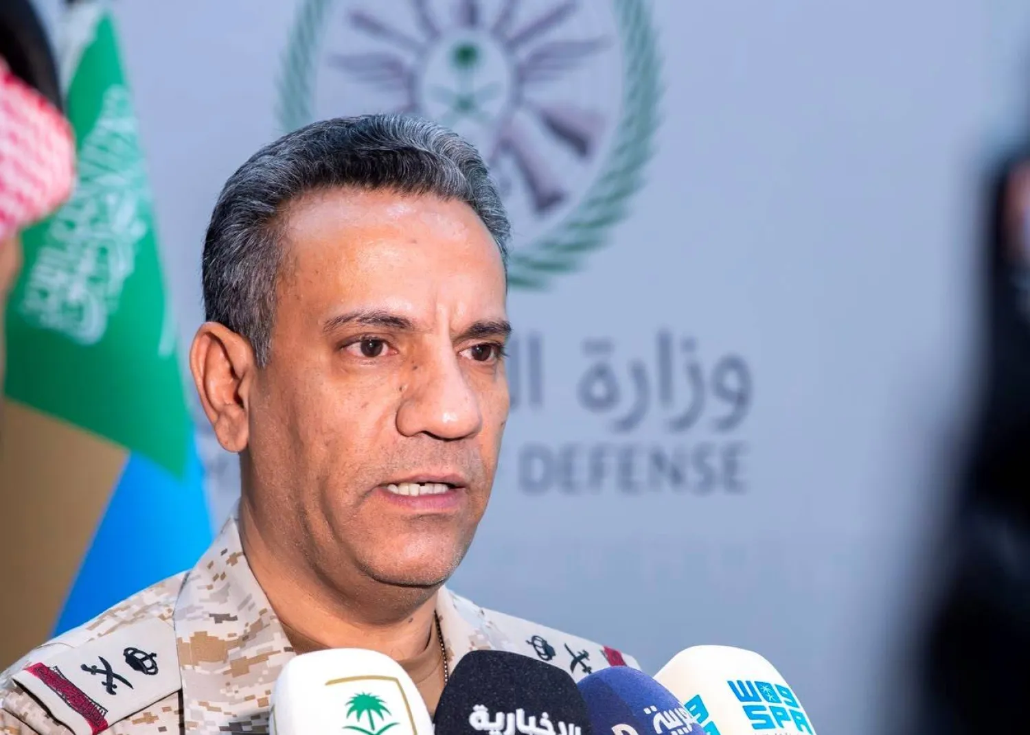 اللواء الركن تركي المالكي المتحدث باسم وزارة الدفاع السعودية لدى تصريحه لوسائل الإعلام الخميس (واس)