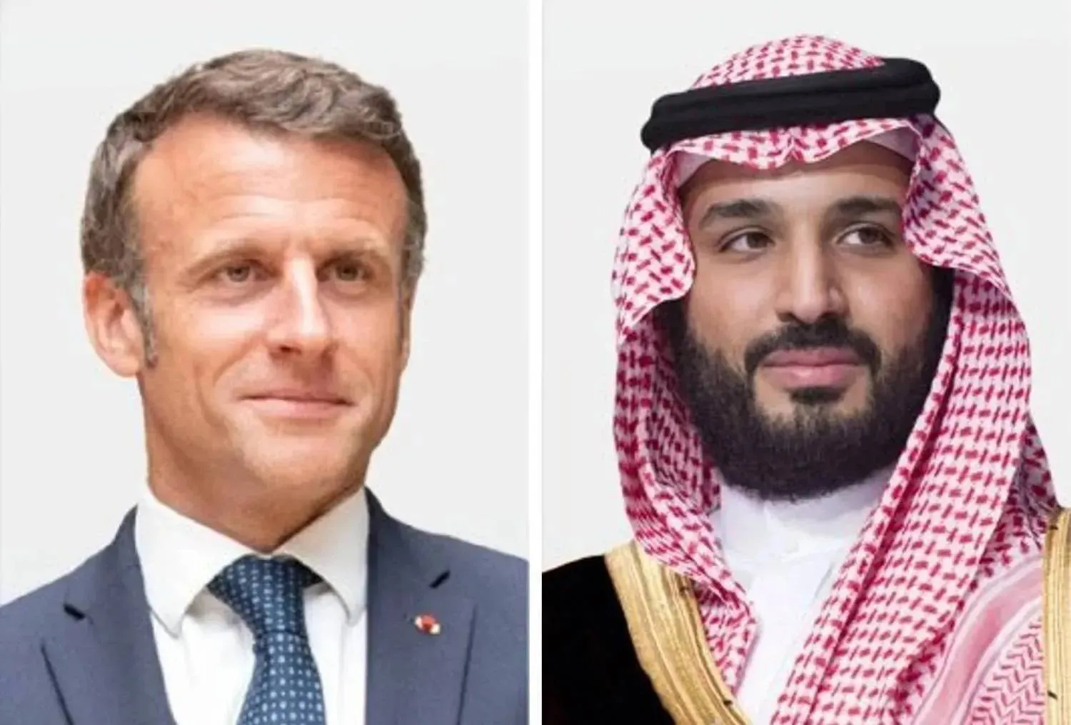 Saudi Crown Prince Mohammed bin Salman and French President Emmanuel Macron (Asharq Al-Awsat)