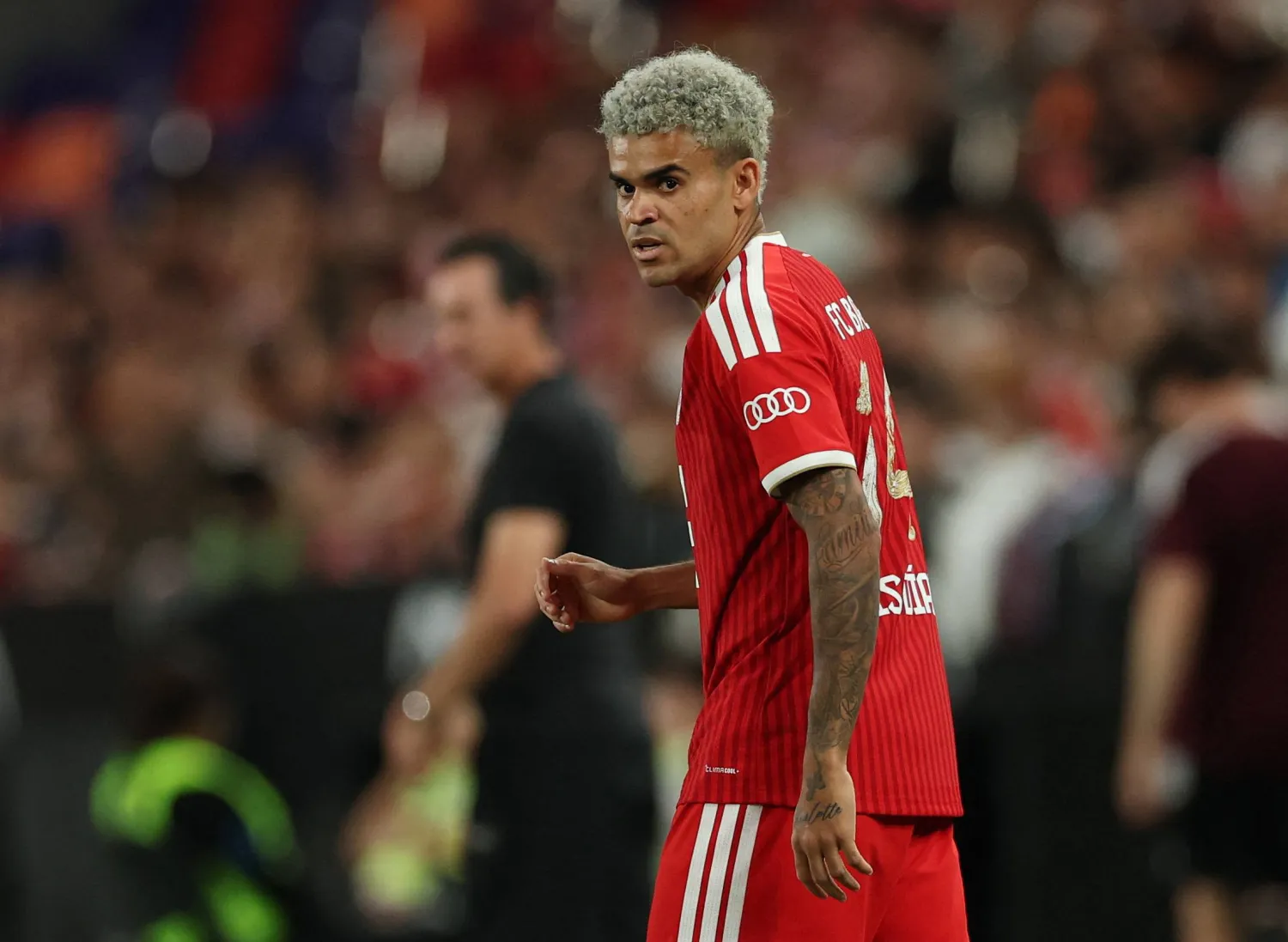 Football - Pre-Season Friendly - Bayern Munich v Aston Villa - Kai Tak Sports Park, Hong Kong, China - August 7, 2026 Bayern Munich's Luis Diaz during the match. (Reuters)