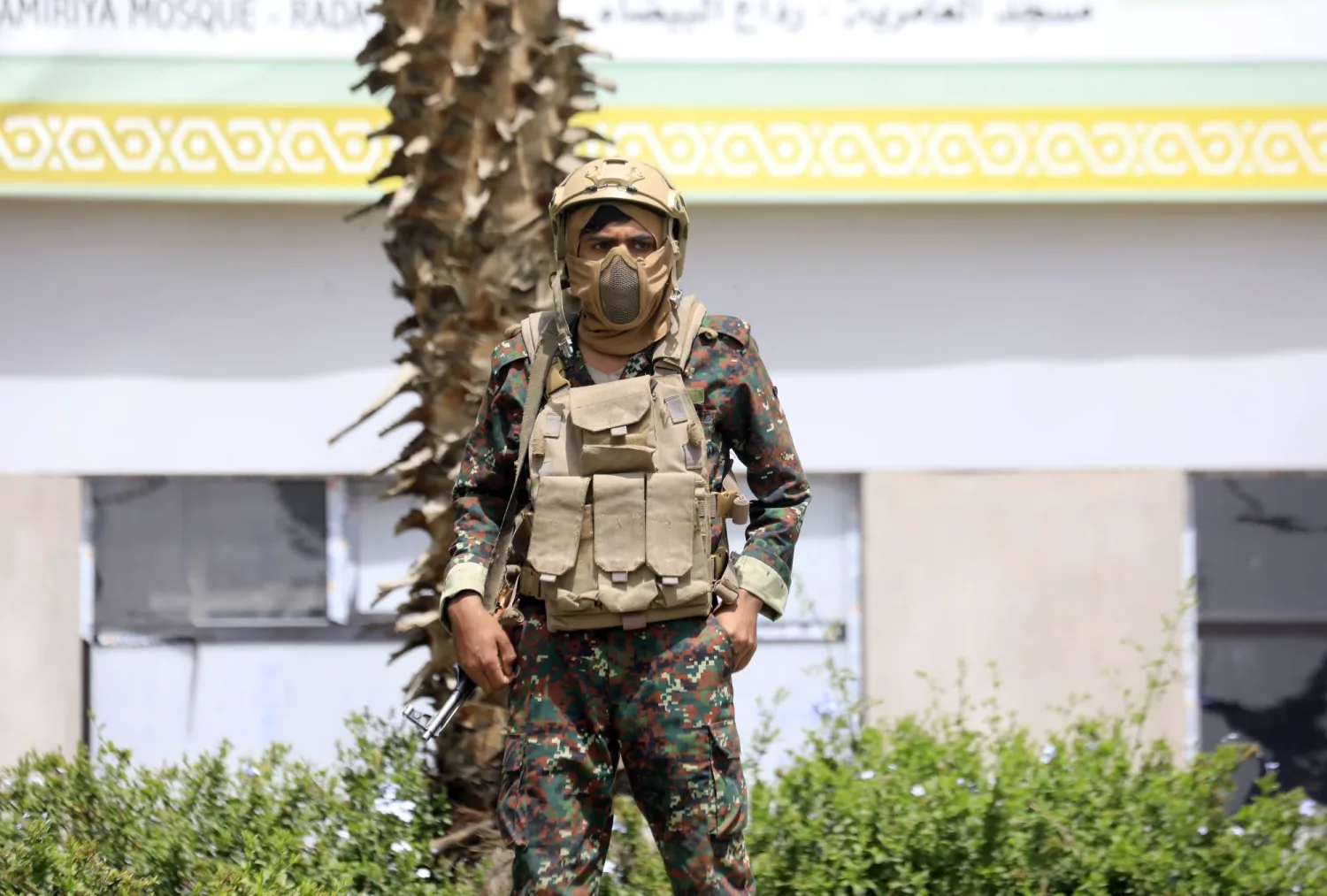 A Houthi militiaman stands guard in the proximity of Sanaa airport, in Sanaa, Yemen, 05 August 2026. EPA/YAHYA ARHAB