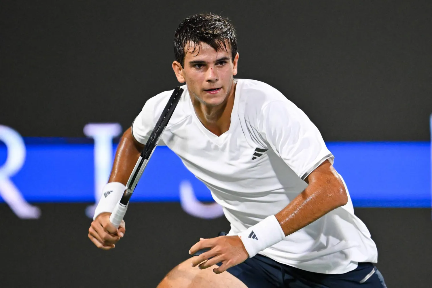 MONTREAL, CANADA - AUGUST 08: Rafael Jodar of Spain runs across the court against Jiri Lehecka of Czechia during their singles Round of 16 match on day seven of the ATP 1000 National Bank Open presented by Rogers at Stade IGA on August 8, 2026 in Montreal, Quebec, Canada.   Minas Panagiotakis/Getty Images/AFP