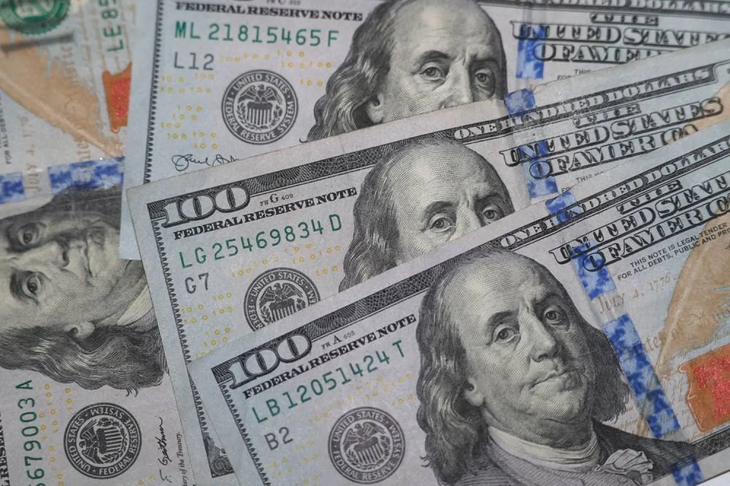 Hundred dollar bills are seen in Dallas on Jan. 22, 2020. (AP)