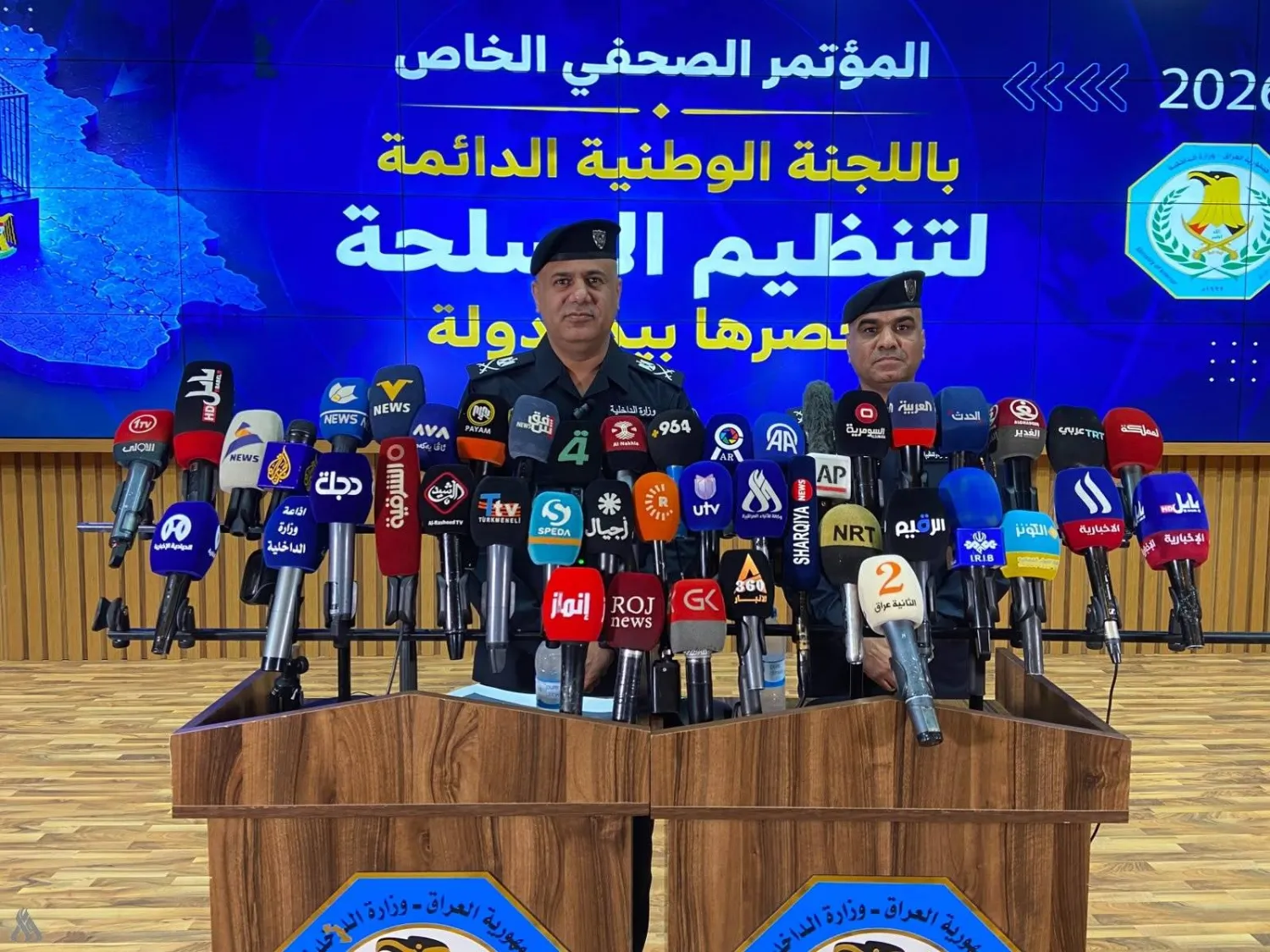 مدير العلاقات والإعلام في الداخلية مقداد ميري خلال المؤتمر الصحافي (وكالة الأنباء العراقية)