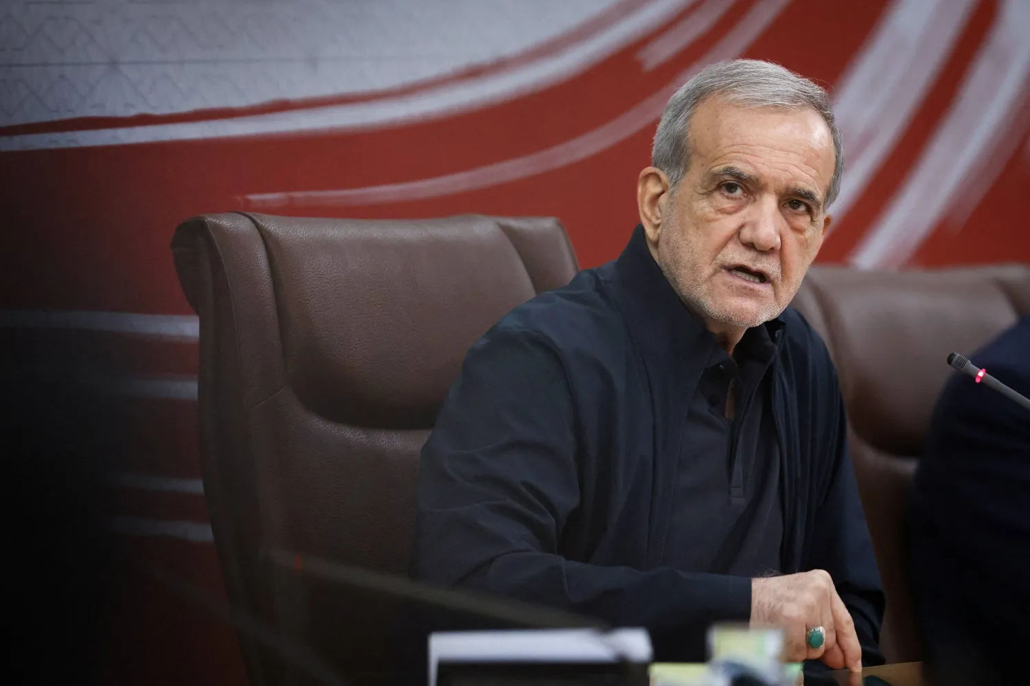 Iranian President Masoud Pezeshkian attends a press conference in Tehran, Iran, August 8, 2026. Iran's Presidential website/WANA (West Asia News Agency)/Handout via Reuters