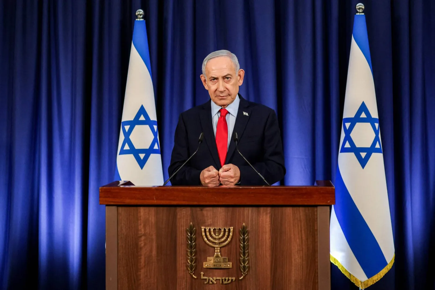 Israeli Prime Minister Benjamin Netanyahu speaks during a press conference in Jerusalem on March 19, 2026. (AFP)