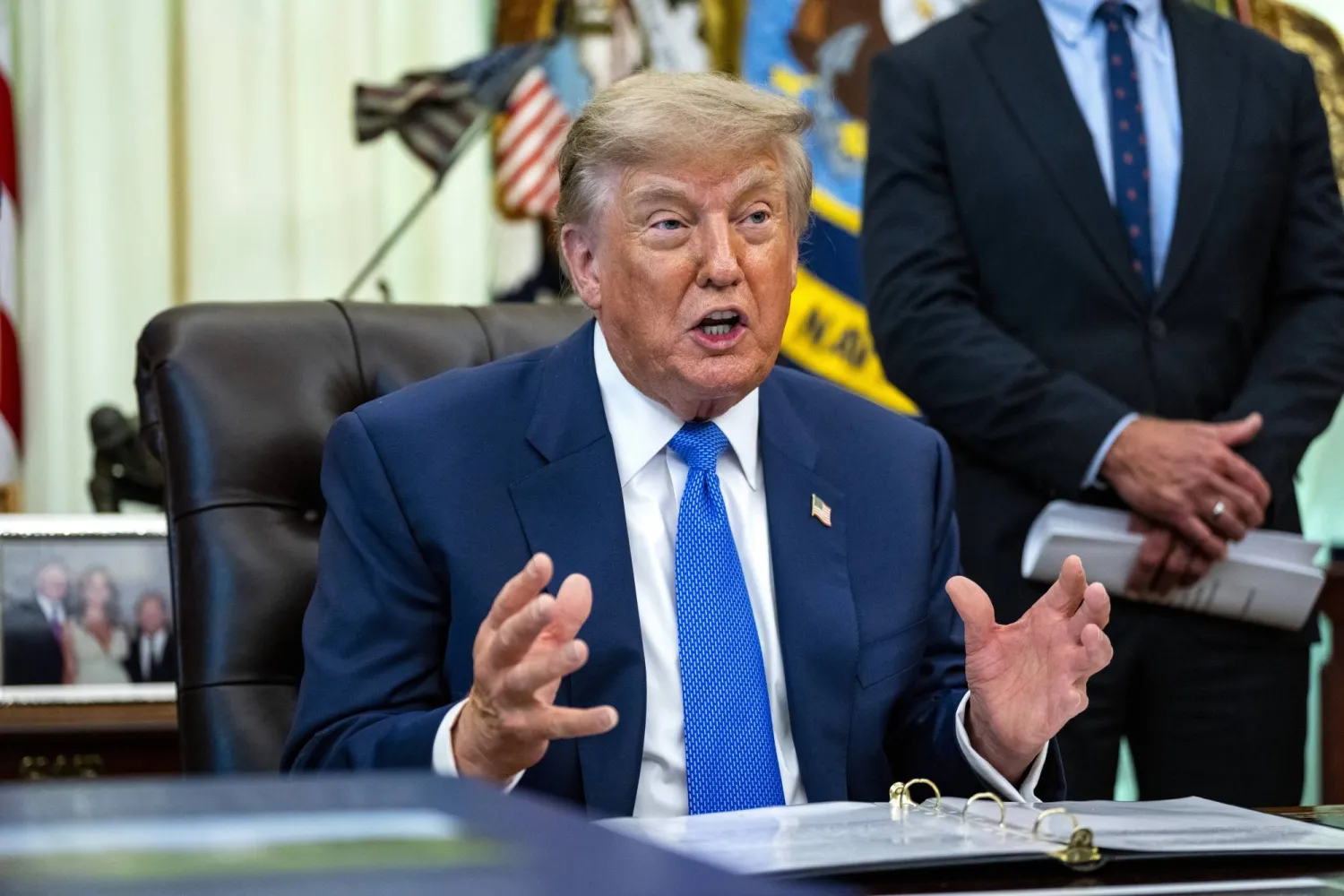 US President Donald Trump speaks during the signing of an executive order reviewing childhood vaccine recommendations in the Oval Office of the White House in Washington, DC, USA, 10 August 2026. EPA/BONNIE CASH / POOL