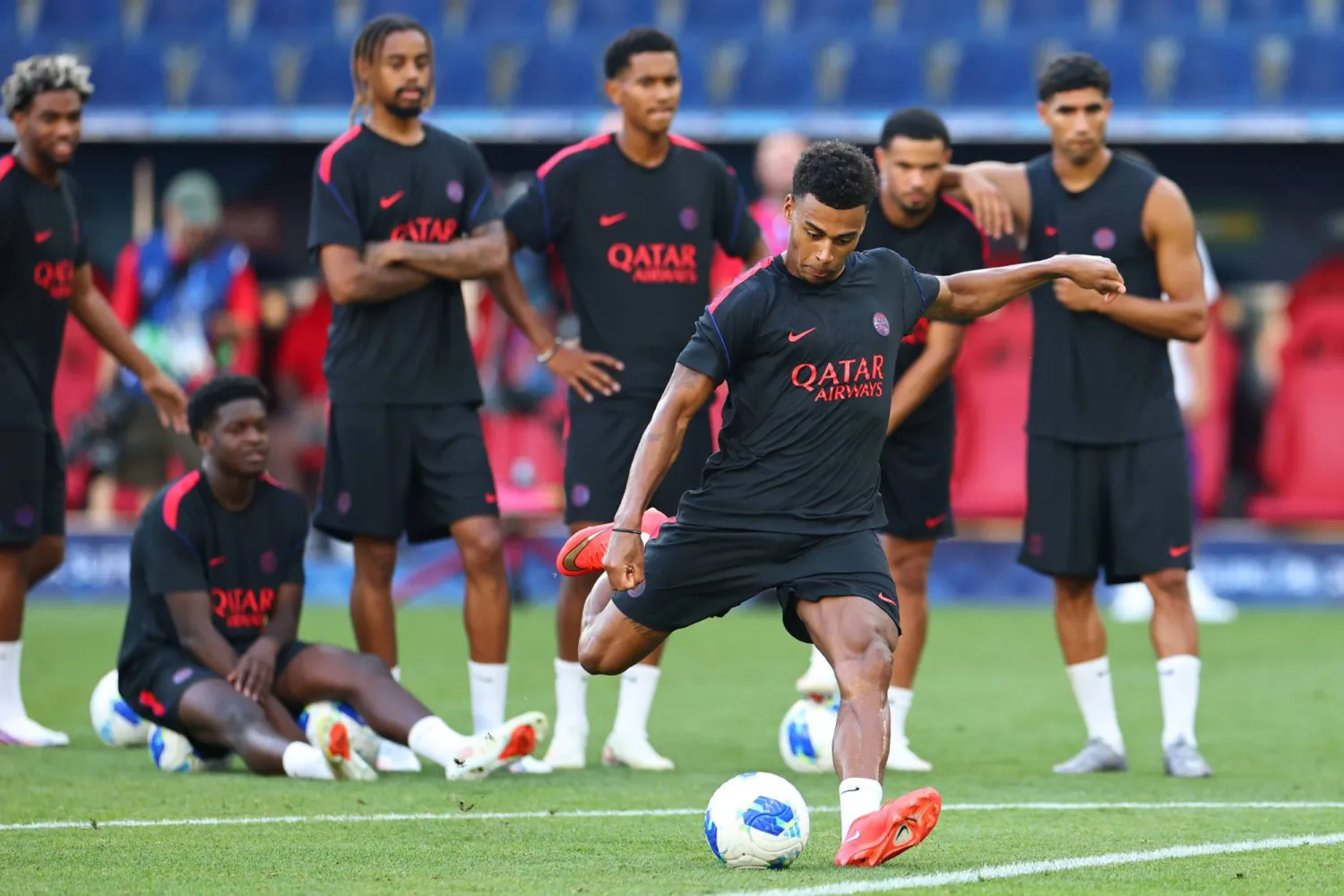 Désiré Doué of PSG attends the team’s training session in Salzburg, Austria, 11 August 2026. (EPA)