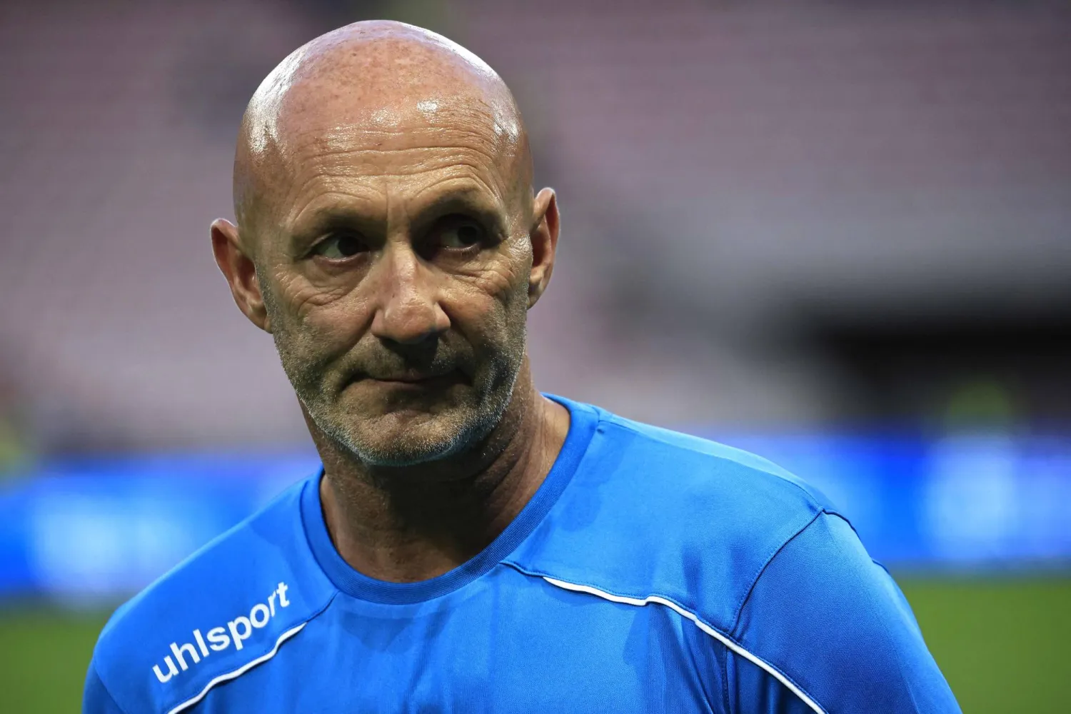 Former French football goalkeeper Fabien Barthez looks on prior to the football and rugby union "Match des Legendes" at the Allianz Riviera stadium in Nice, southeastern France, on September 26, 2022. (AFP)