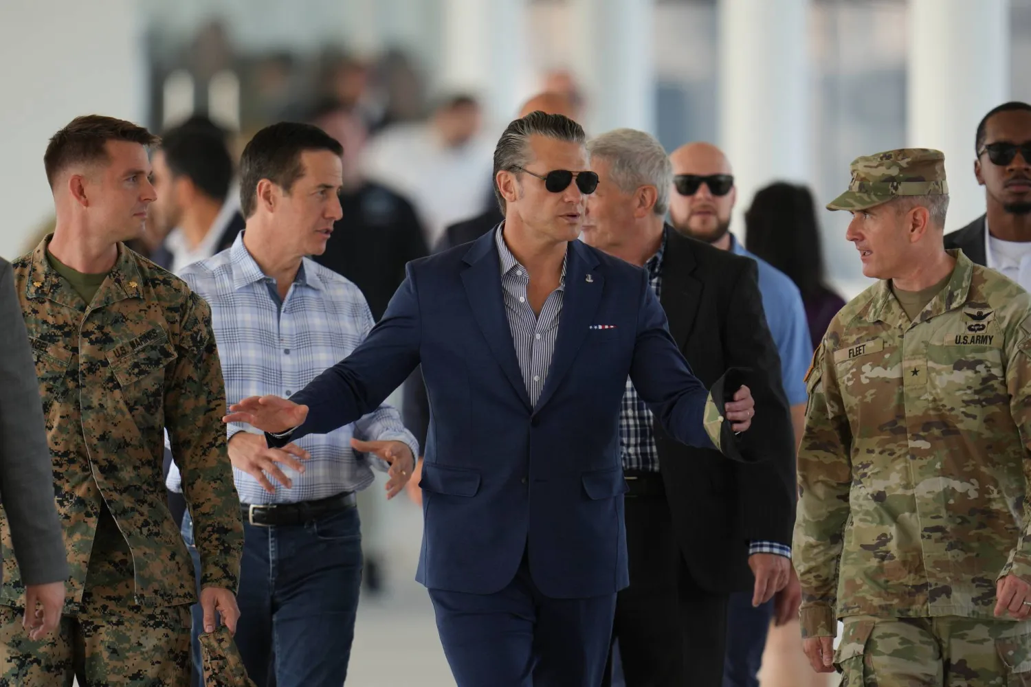 US Defense Secretary Pete Hegseth arrives to observe a US-sponsored multinational military exercise in Panama City, Thursday, Aug. 13, 2026. (AP Photo/Matias Delacroix)