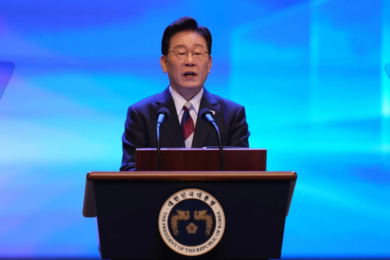South Korean President Lee Jae Myung speaks during a ceremony to celebrate the 81st anniversary of the Korean Liberation Day in Seoul, South Korea, 15 August 2026.  EPA/LEE JIN-MAN