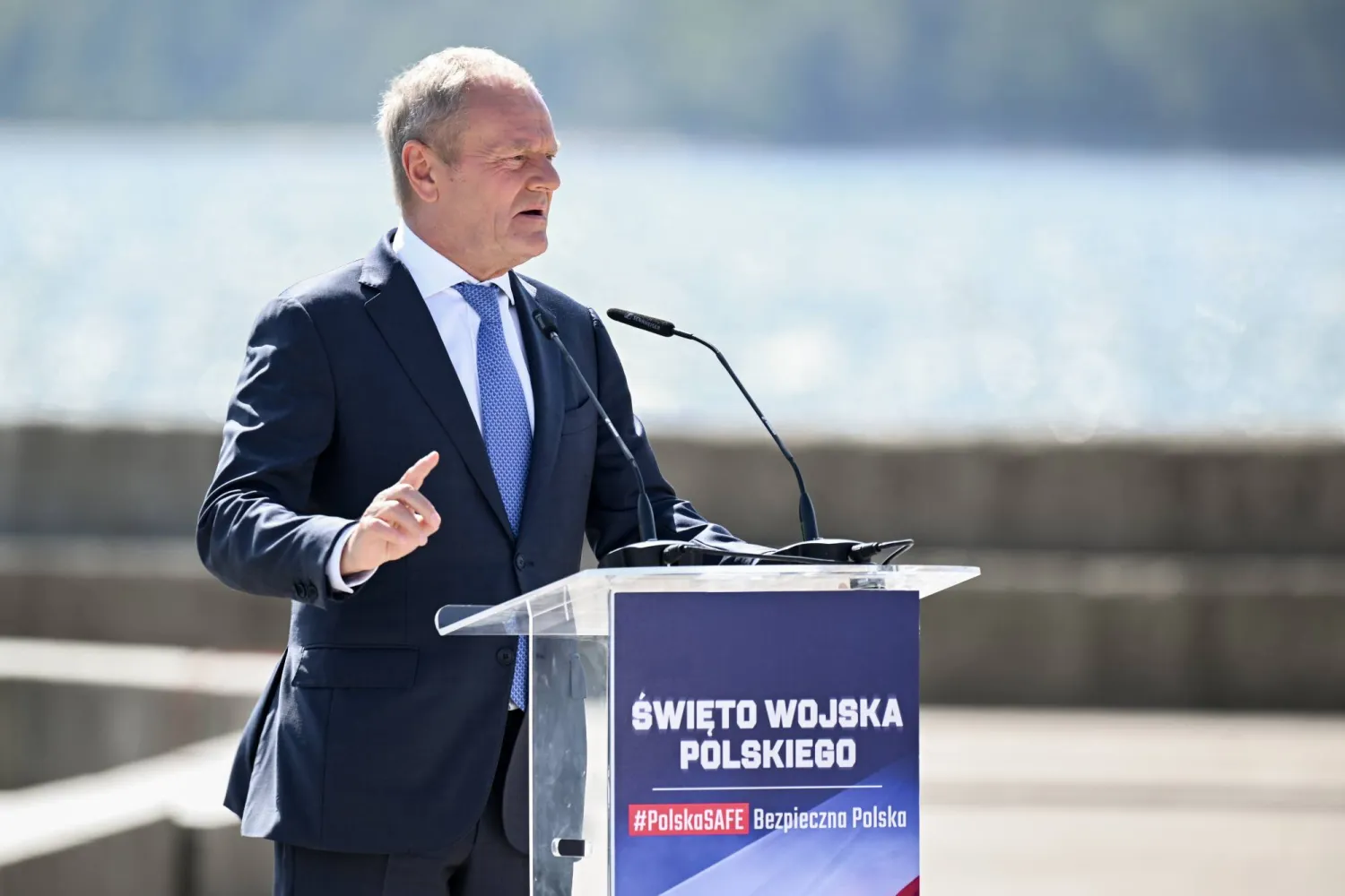 Polish Prime Minister Donald Tusk speaks during the Polish Armed Forces Day in Gdynia, northern Poland, 15 August 2026. EPA/Andrzej Jackowski POLAND OUT
