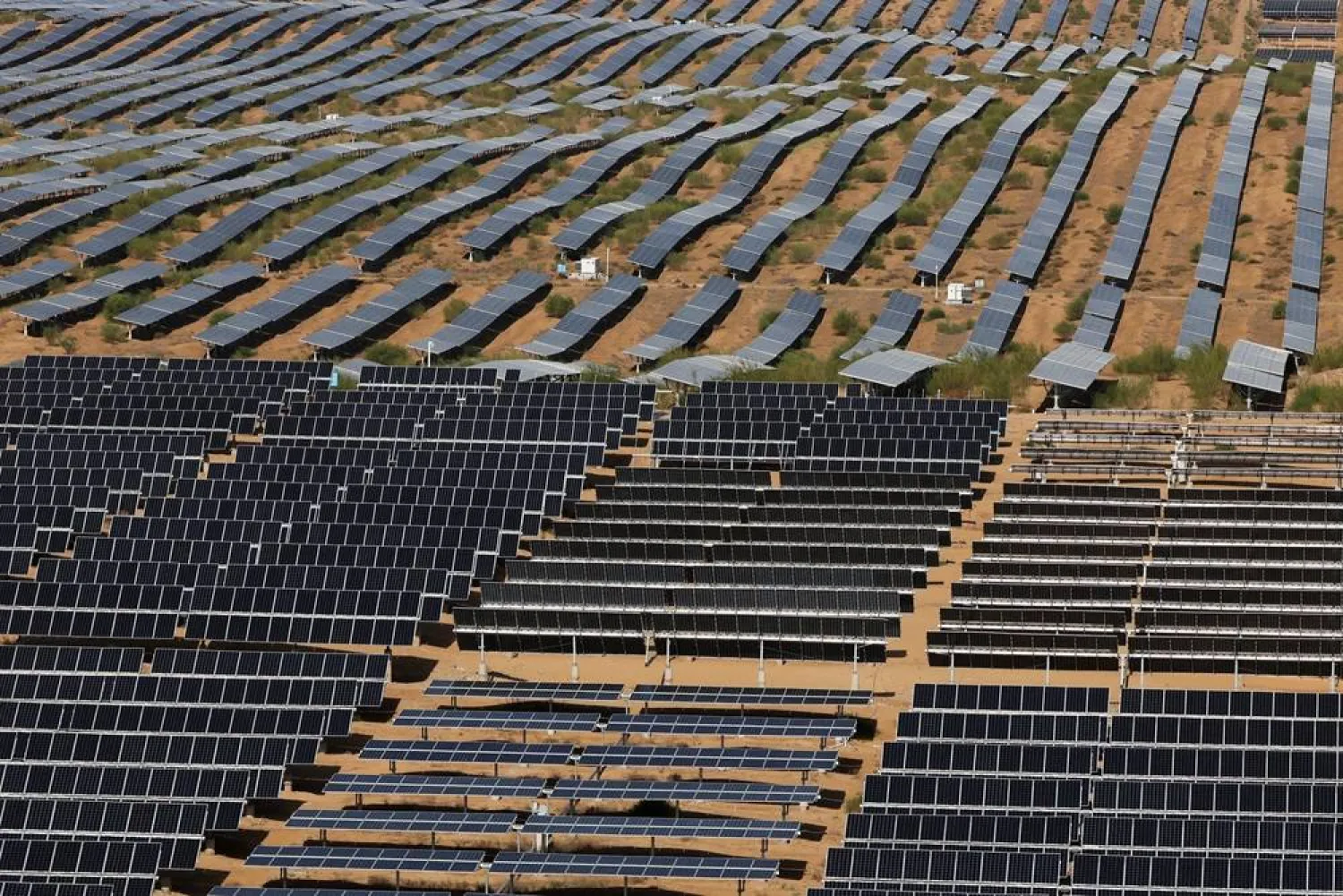 Solar panels at the Dalad Banner Photovaltic Base in Kubuqi desert during organized media tour, in Ordos, Inner Mongolia Autonomous Region, China, June 12, 2026. (Reuters) 