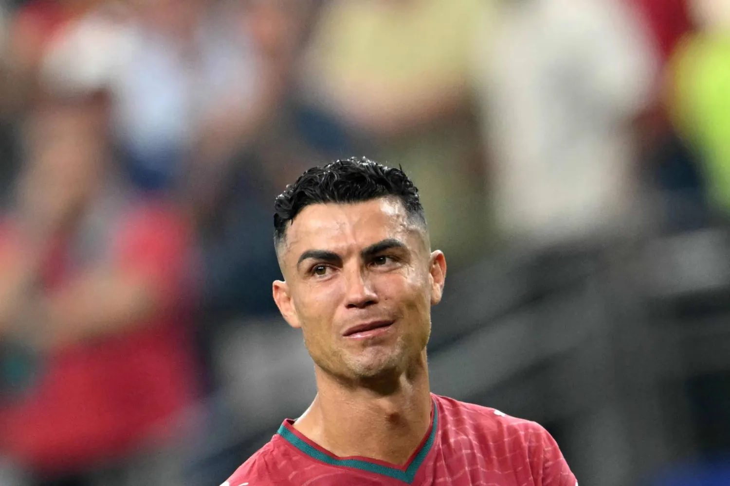 Portugal's forward #07 Cristiano Ronaldo reacts after losing the 2026 World Cup round of 16 football match between Portugal and Spain at the Dallas Stadium in Arlington on July 6, 2026. (AFP)