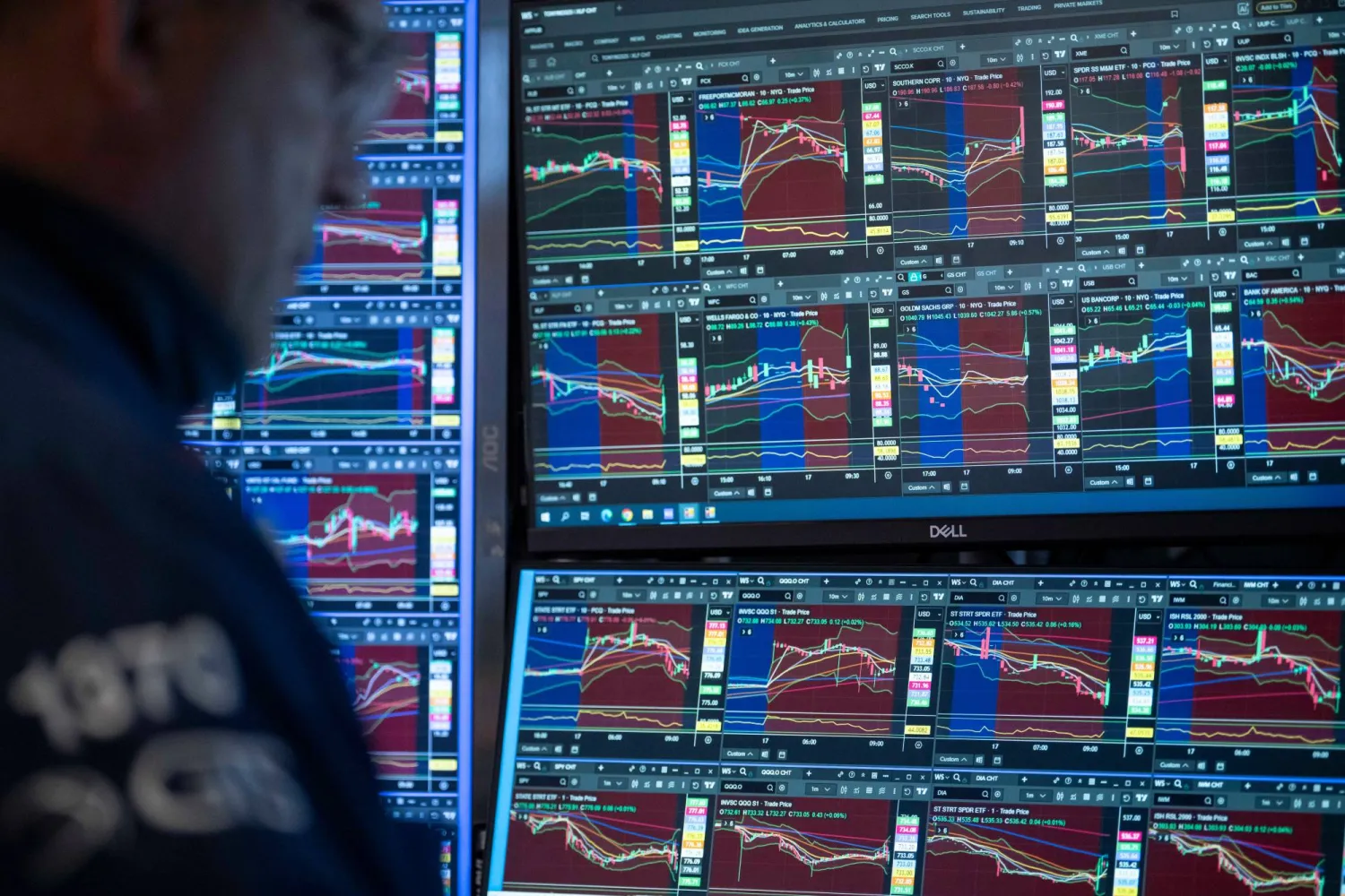 محلل يعمل في قاعة بورصة نيويورك (أ.ب)