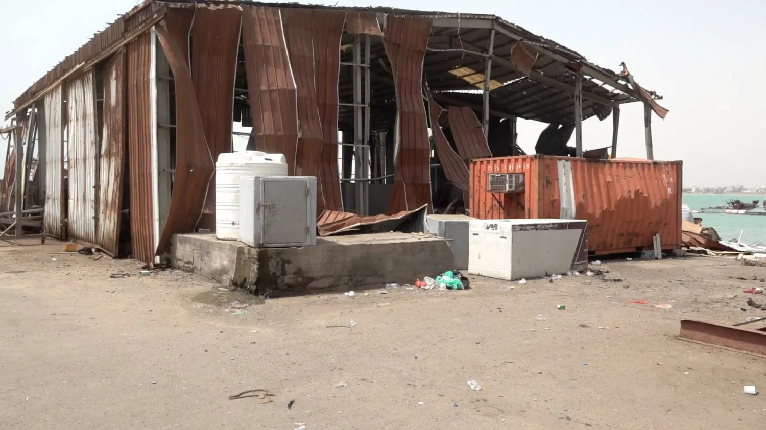  Damage in the aftermath of Houthi strikes on the Red Sea port city of Mokha, Yemen, August 10, 2026 in this screengrab taken from a handout video. (Reuters/Handout)