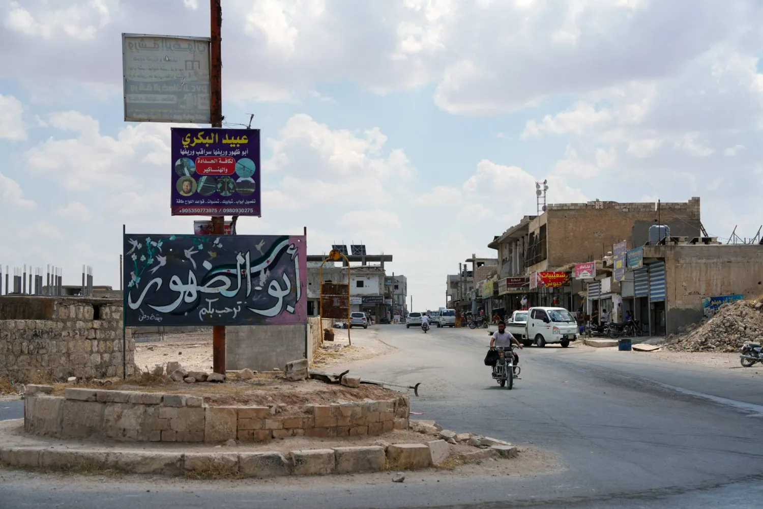 A man rides a motorbike in the town of Abu al-Duhur, Syria, August 18, 2026. (Reuters)