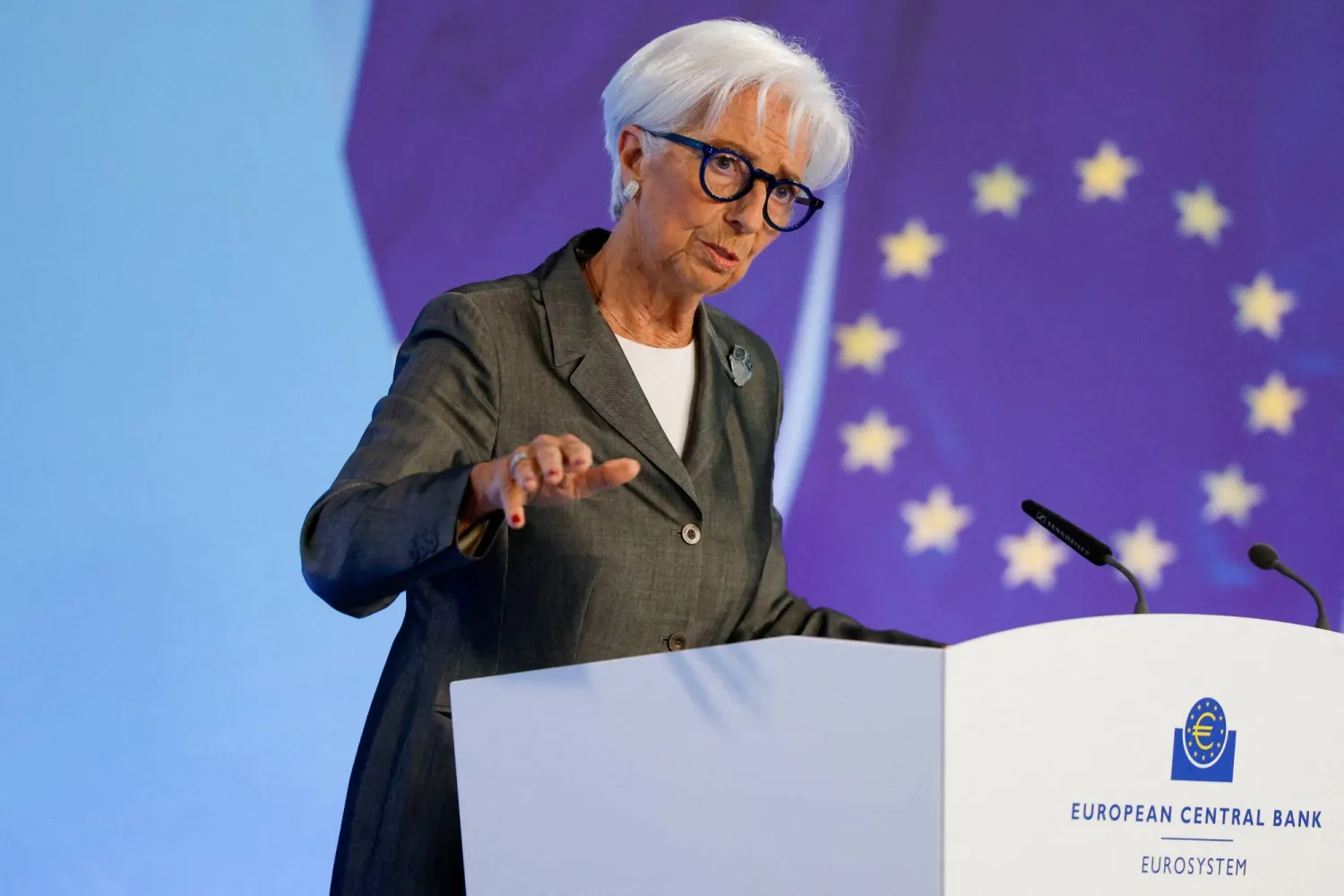 European Central Bank President Christine Lagarde addresses a press conference following the ECB Governing Council meeting at the ECB headquarters in Frankfurt, Germany, July 23, 2026. (Reuters)