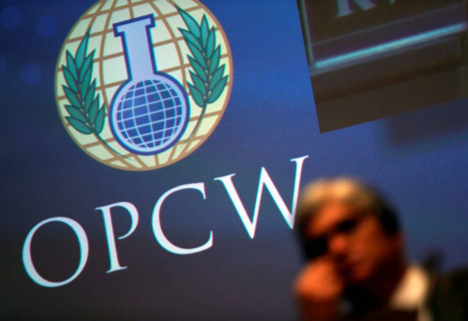 The logo of the Organization for the Prohibition of Chemical Weapons (OPCW) is seen during a special session in the Hague, Netherlands June 26, 2018. REUTERS/Yves Herman Purchase Licensing Rights