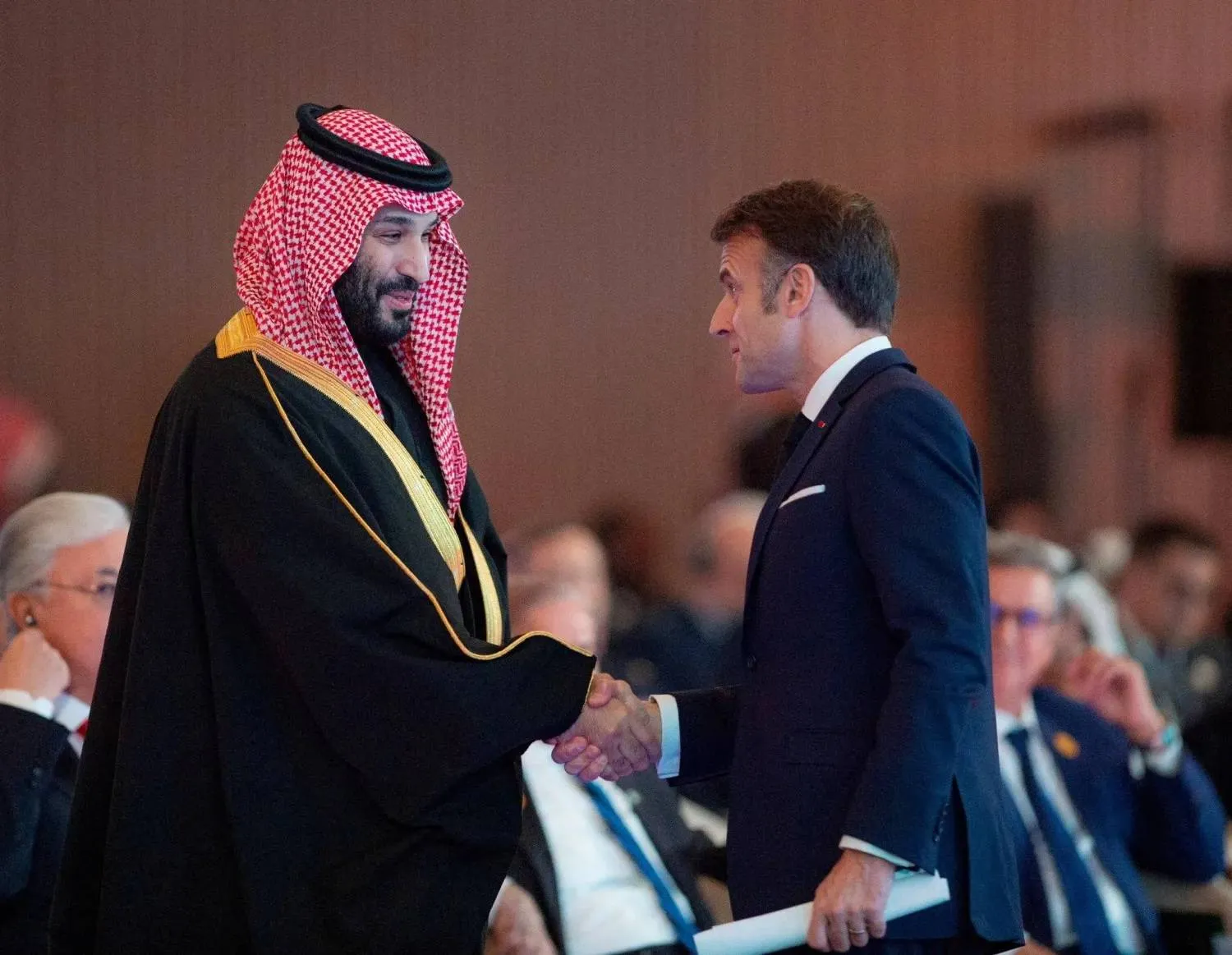 Prince Mohammed bin Salman, Saudi Crown Prince and Prime Minister, and French President Emmanuel Macron during his visit to the Kingdom in December 2024. (Reuters)