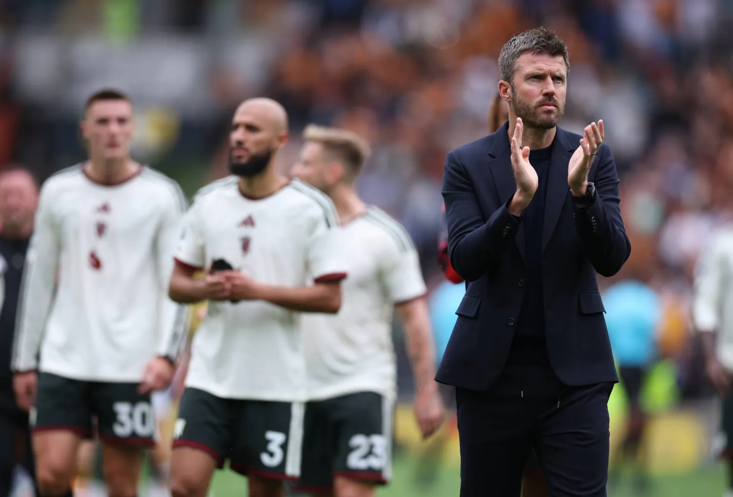 Manchester United head coach Michael Carrick reacts after losing the English Premier League match Hull City against Manchester United, in Hull, Britain, 22 August 2026. (EPA)
