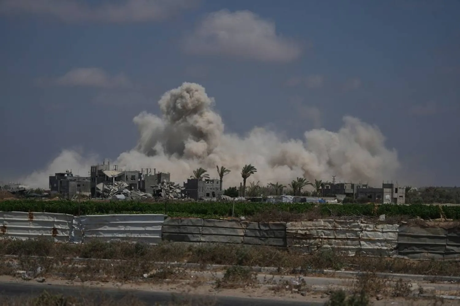 The Israeli army demolishes buildings east of Deir al-Balah, central Gaza Strip, Saturday, Aug. 22, 2026. (AP)