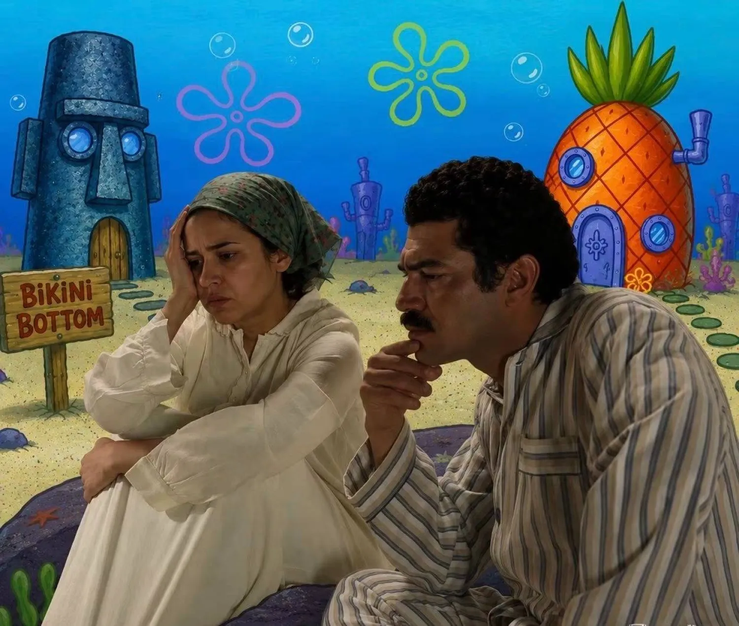 نيللي كريم نشرت صورة لها مع باسم سمرة من مسلسل «ذات» ضمن «الترند» (حسابها على فيسبوك)