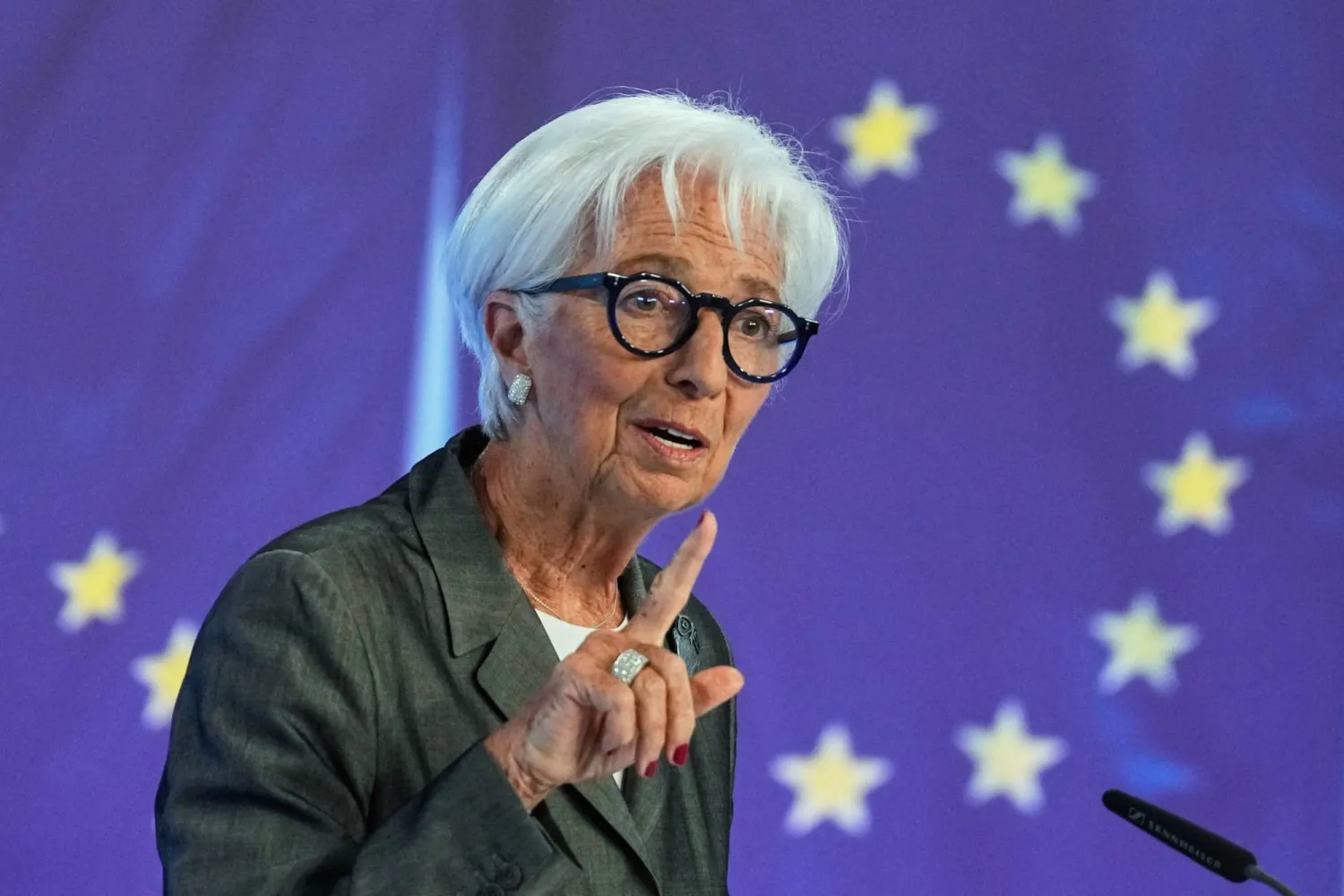 President of European Central Bank Christine Lagarde addresses the media in Frankfurt, Germany, Thursday, July 23, 2026, after a meeting of the ECB's governing council. (AP Photo/Michael Probst)