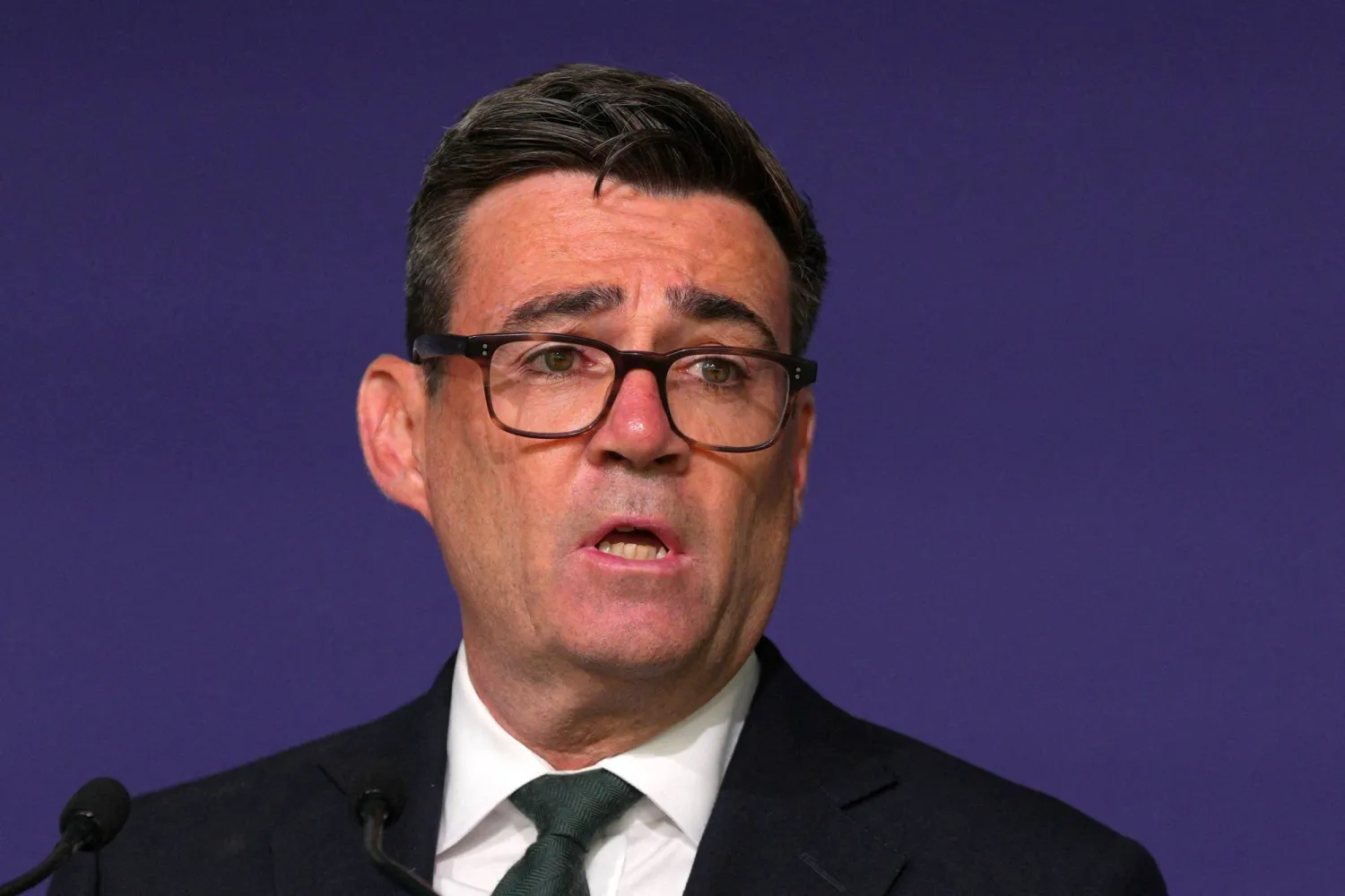 FILE PHOTO: LONDON, ENGLAND - AUGUST 21: British Prime Minister Andy Burnham delivers closing remarks during the first National Day for Victims and Survivors of Terrorism memorial event at Lancaster House on August 21, 2026 in London, England. Carl Court/Pool via REUTERS/File Photo