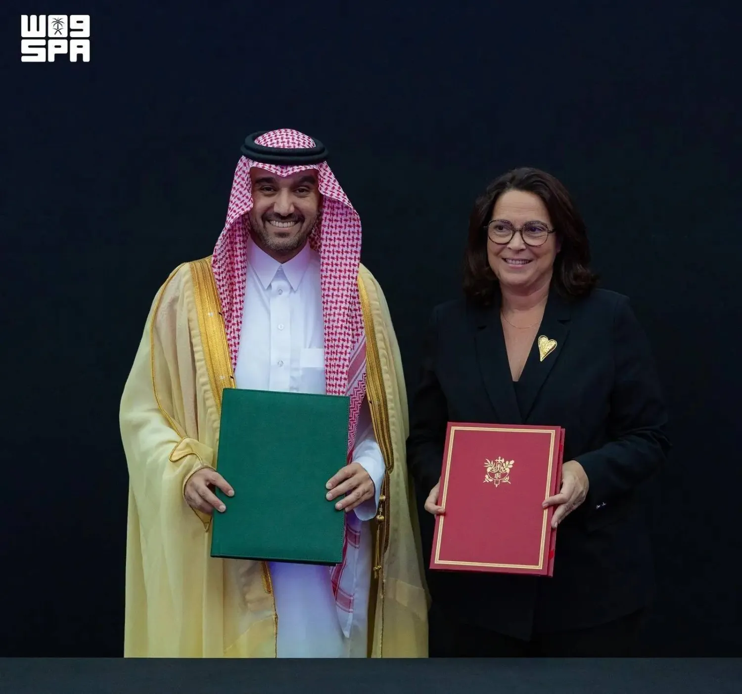 Saudi Minister of Sport Prince Abdulaziz bin Turki bin Faisal and French Minister of Sports, Youth and Community Life Marina Ferrari signed a memorandum of understanding (MoU) to strengthen sports cooperation between the two countries. (SPA)