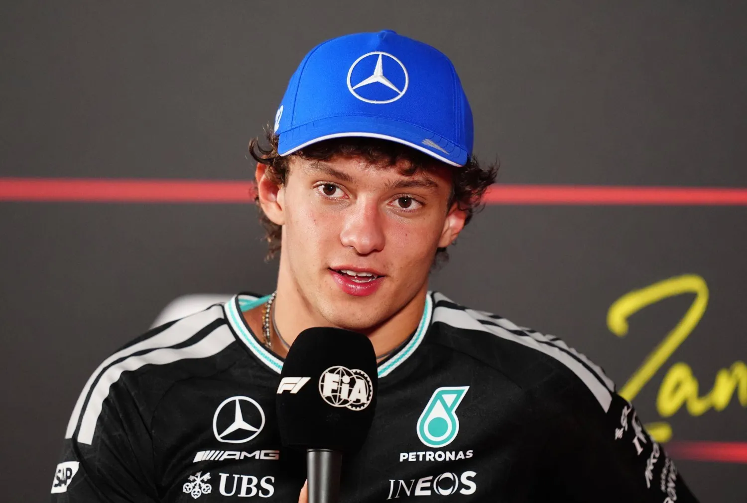  23 August 2026, Netherlands, Zandvoort: Italian second placed Formula One driver Andrea Kimi Antonelli of team Mercedes speaks during the drivers' press conference after the Dutch Formula One Grand Prix at Mascot Circuit Zandvoort. (dpa)