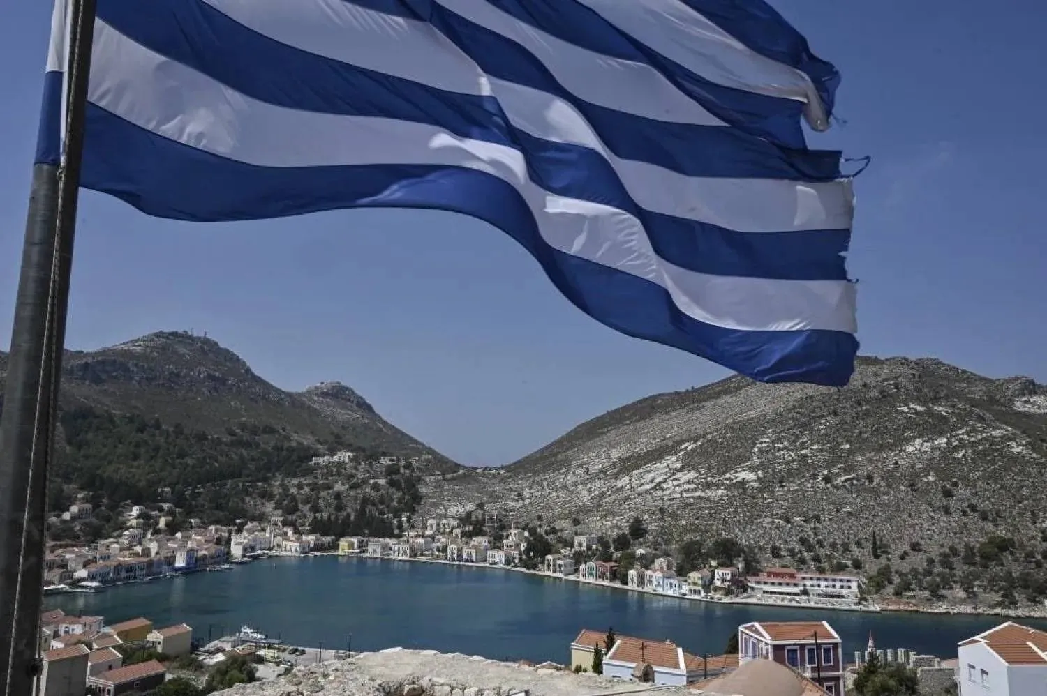 A view of the port of the tiny Greek island of Kastellorizo, officially Megisti, the most southeastern inhabited Greek island in the Dodecanese. (AFP)
