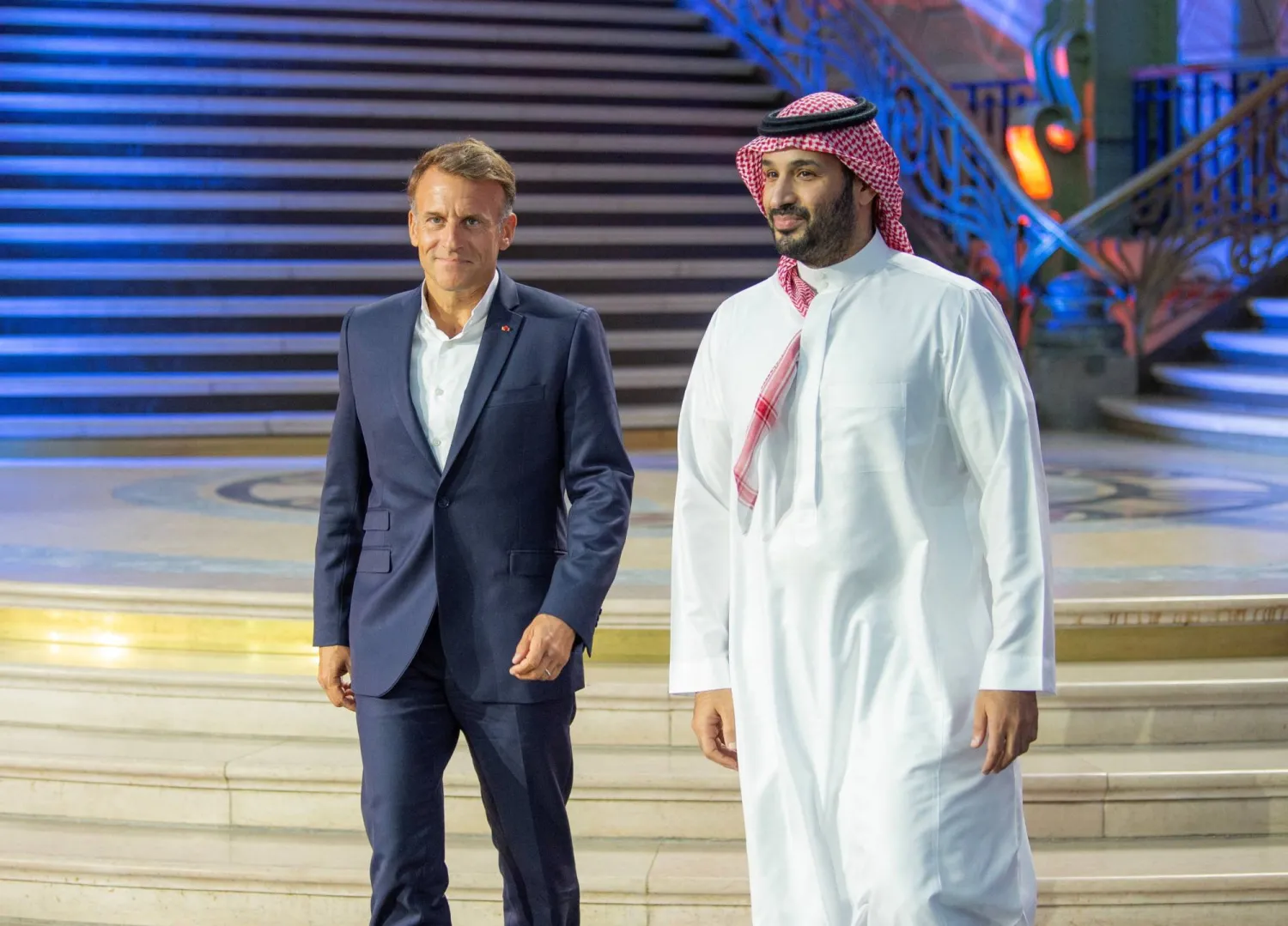 French President Emmanuel Macron and Saudi Crown Prince Mohammed bin Salman attend the closing ceremony of the Esports World Cup at the Grand Palais in Paris, France, August 23, 2026. Bandar Algaloud/Courtesy of Saudi Royal Court/Handout via REUTERS 