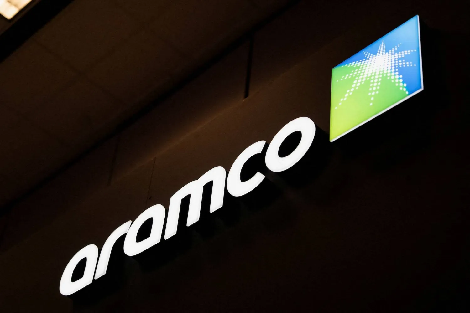 Saudi Aramco's logo during the CERAWeek energy conference 2026 in Houston, Texas, US, March 24, 2026. (Reuters)