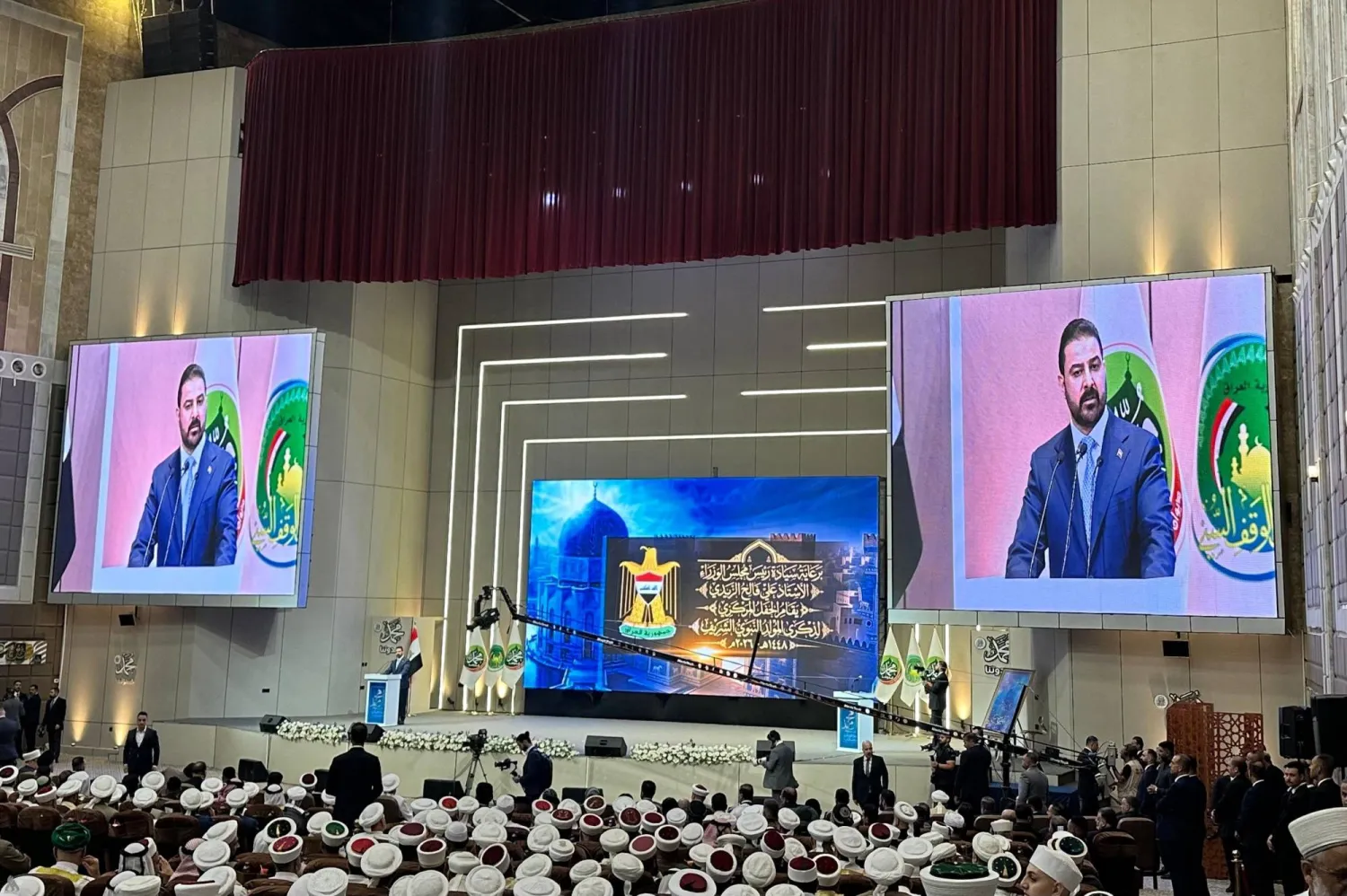 Iraqi Prime Minister Ali al-Zaidi delivers his speech at the event in Baghdad. (INA)