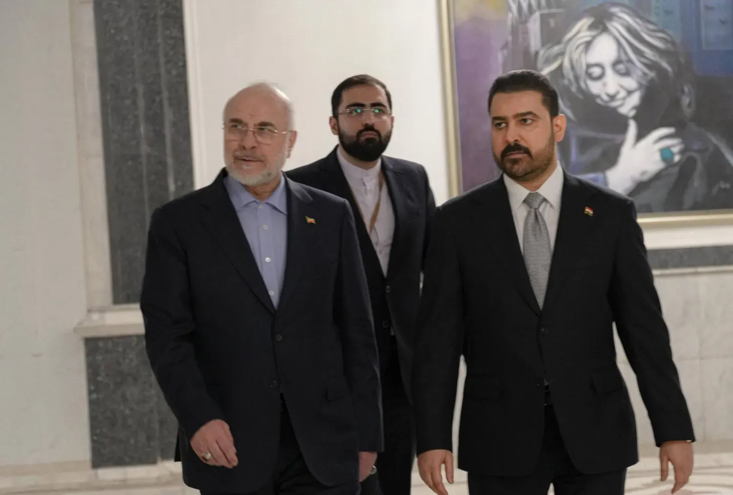 Irak Başbakanı Ali Zeydi, İran Meclis Başkanı Muhammed Bakır Kalibaf ile Bağdat’ta, 19 Ağustos 2026 (Başbakanlık Basın Ofisi)
