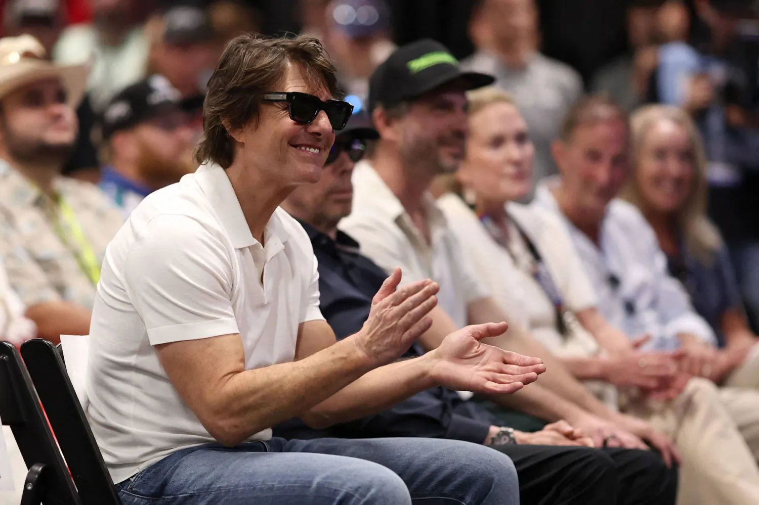 Tom Cruise attends the drivers meeting prior to the NASCAR Cup Series Coke Zero Sugar 400 at Daytona International Speedway on August 29, 2026 in Daytona Beach, Florida. (Getty Images/AFP)