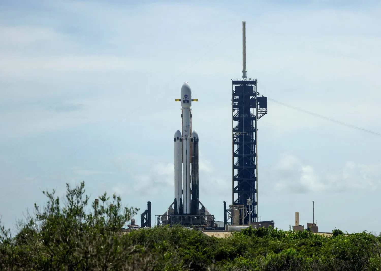 A SpaceX Falcon Heavy rocket is prepared for launch with NASA's Nancy Grace Roman Space Telescope aboard at the Kennedy Space Center in Cape Canaveral, Florida, US, August 29, 2026. (Reuters)