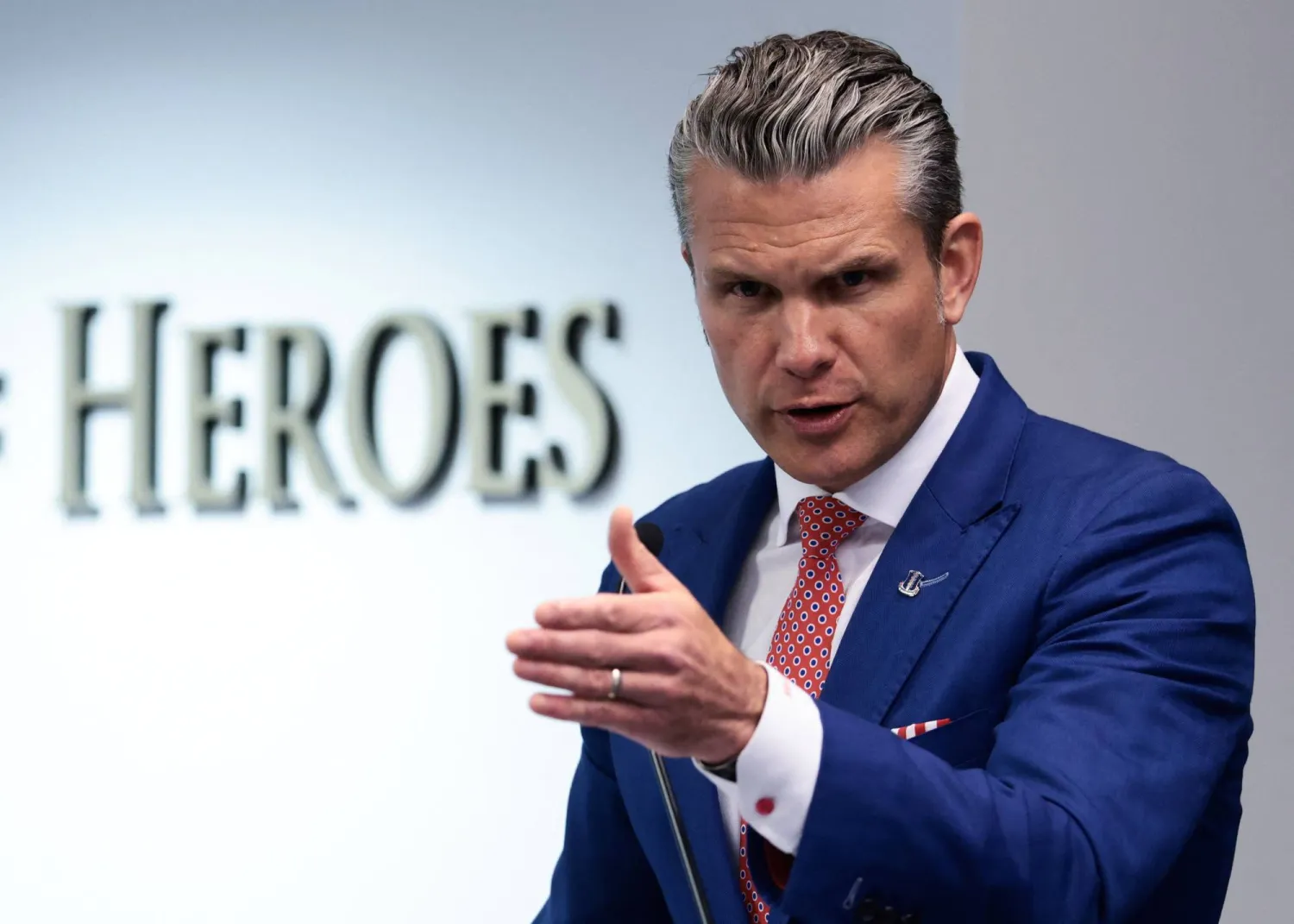 US Defense Secretary Pete Hegseth speaks during a ceremony to honor Marines who served at Abbey Gate at Hamid Karzai International Airport in Kabul during the August 26, 2021, suicide bombing that killed 13 US service members and roughly 170 Afghan civilians during the US military evacuation from Afghanistan, at the Pentagon in Washington, DC, US, August 26, 2026. (Reuters)