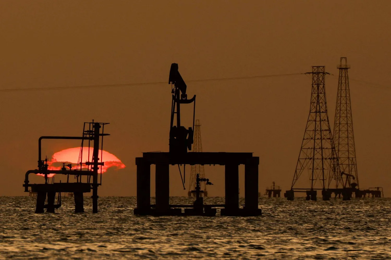 Oil platforms and pumpjacks at Lake Maracaibo, in Cabimas, Venezuela, January 26, 2026. (Reuters)