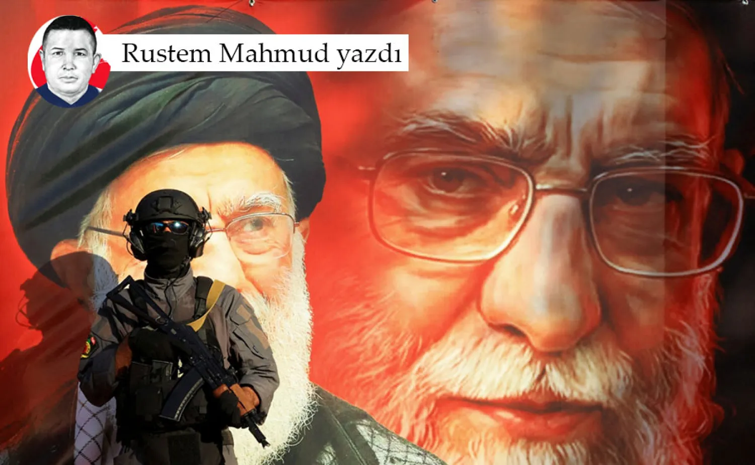 Bağdat'ta İran Büyükelçiliği yakınlarında İran'la dayanışma amacıyla düzenlenen bir yürüyüş sırasında, İran Dini Lideri Ali Hamaney'in tasvir edildiği bir duvar resminin önünde nöbet tutan Seyyid’uş-Şuheda Tugaylarının bir üyesi, 19 Haziran 2026 (Reuters)
