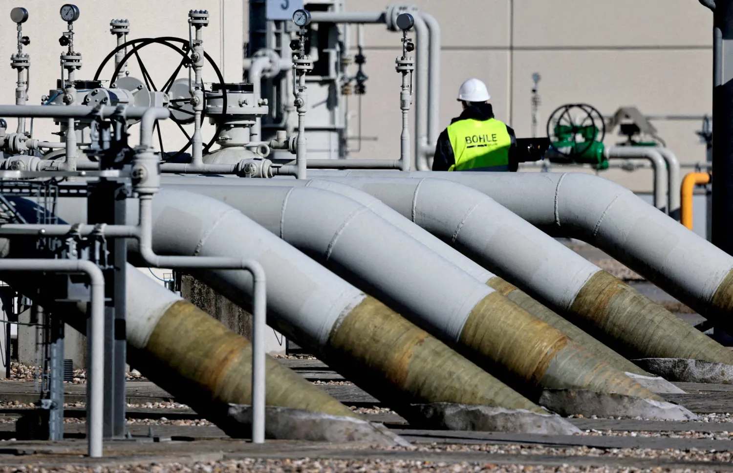 Pipes at the landfall facilities of the “Nord Stream 1” gas pipeline are pictured in Lubmin, Germany, March 8, 2022. (Reuters) 