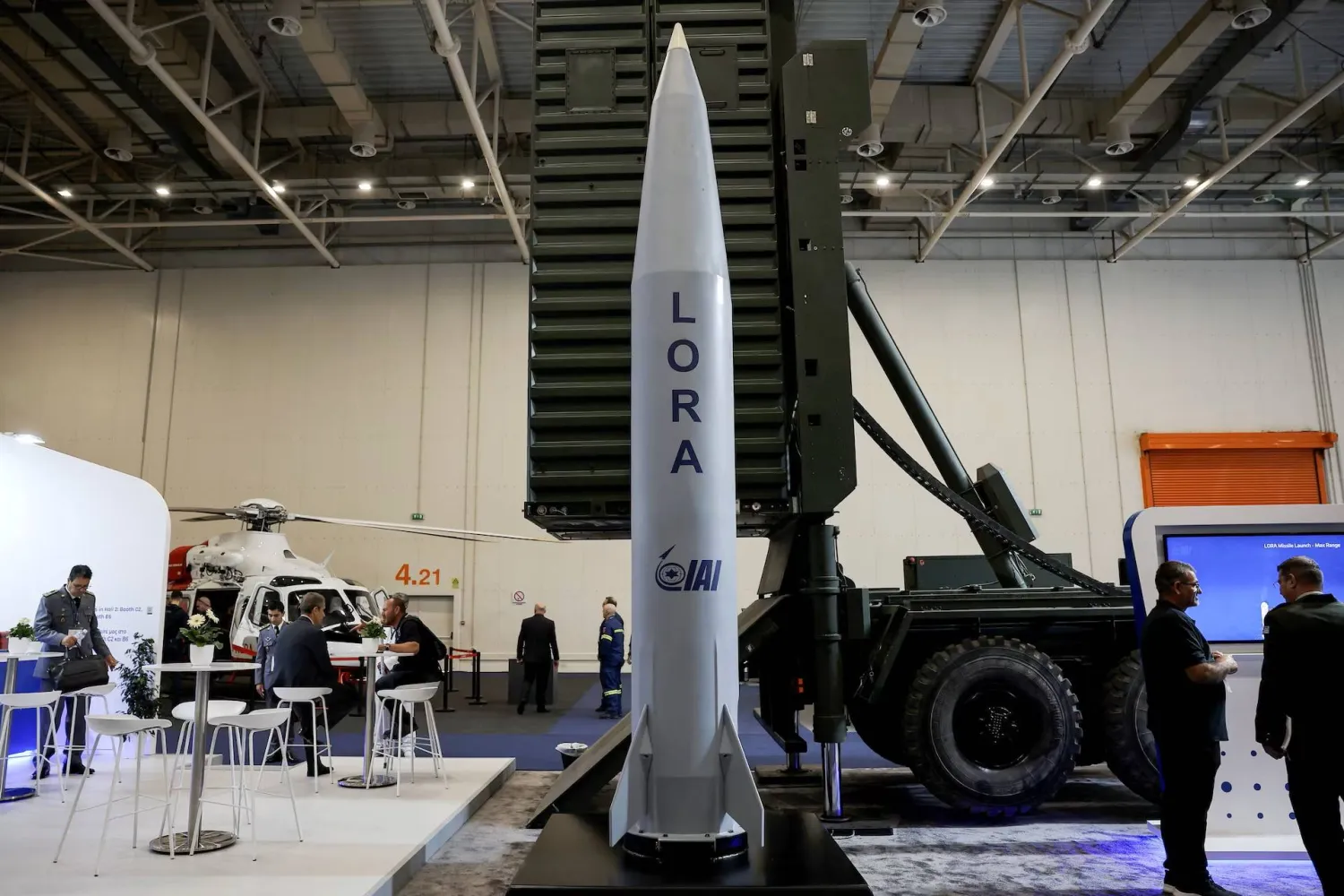 A LORA quasi-ballistic missile by Israel Aerospace Industries (IAI) is exhibited at the DEFEA Defense Exhibition, in Athens, Greece, May 8, 2025. (Reuters)