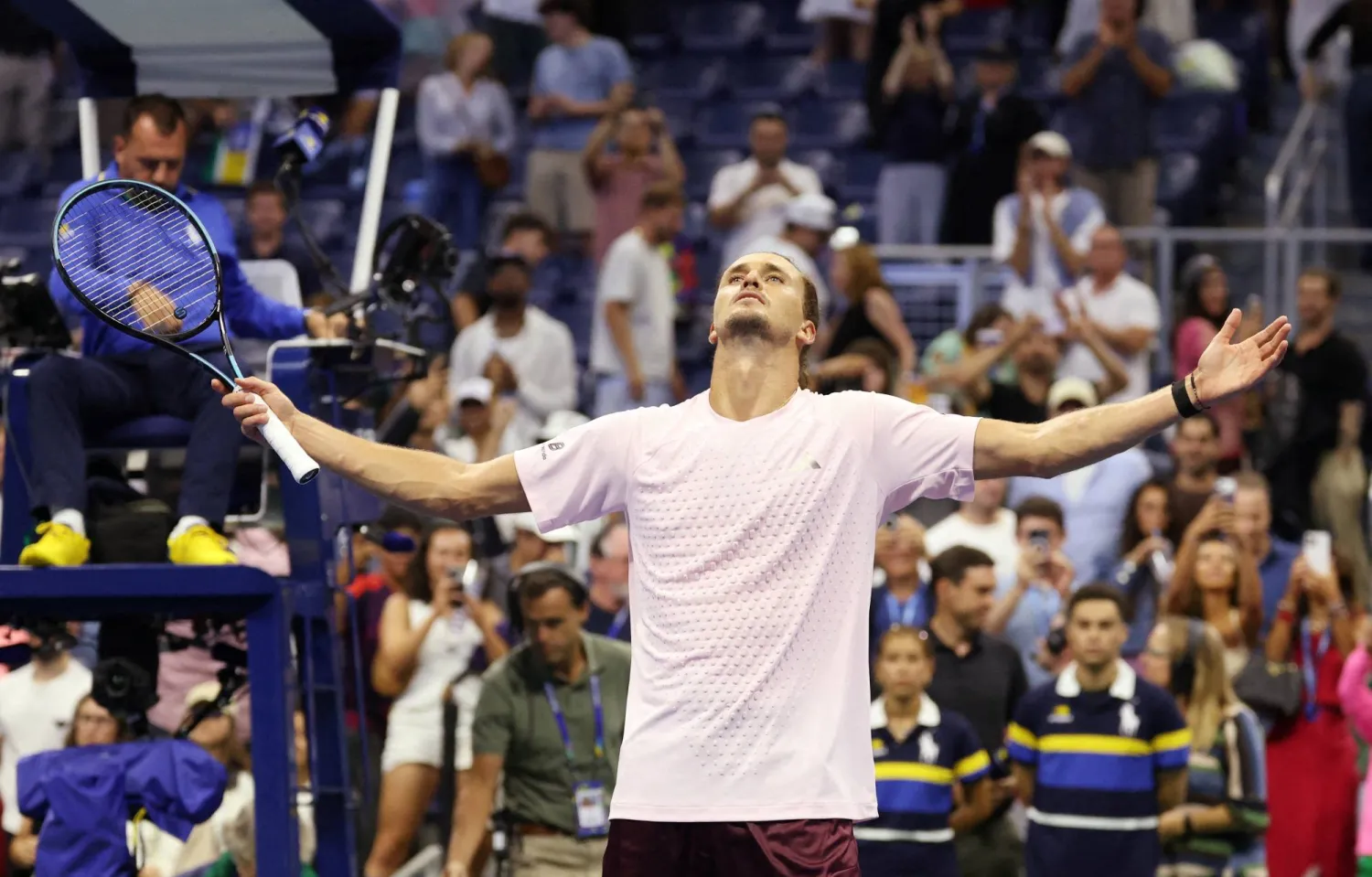 US Open - Flushing Meadows, New York, United States - September 2, 2026 Germany's Alexander Zverev celebrates after winning his first round match against Italy's Lorenzo Sonego. (Reuters) 