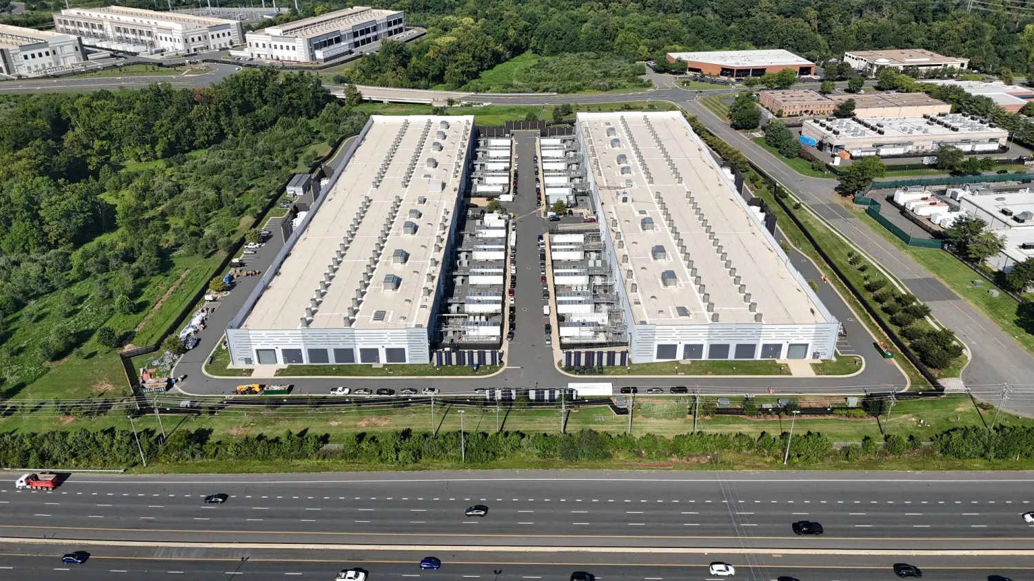 An aerial view of an Amazon Web Services IAD10 data center on August 26, 2026 in Sterling, Virginia. (Getty Images/AFP)