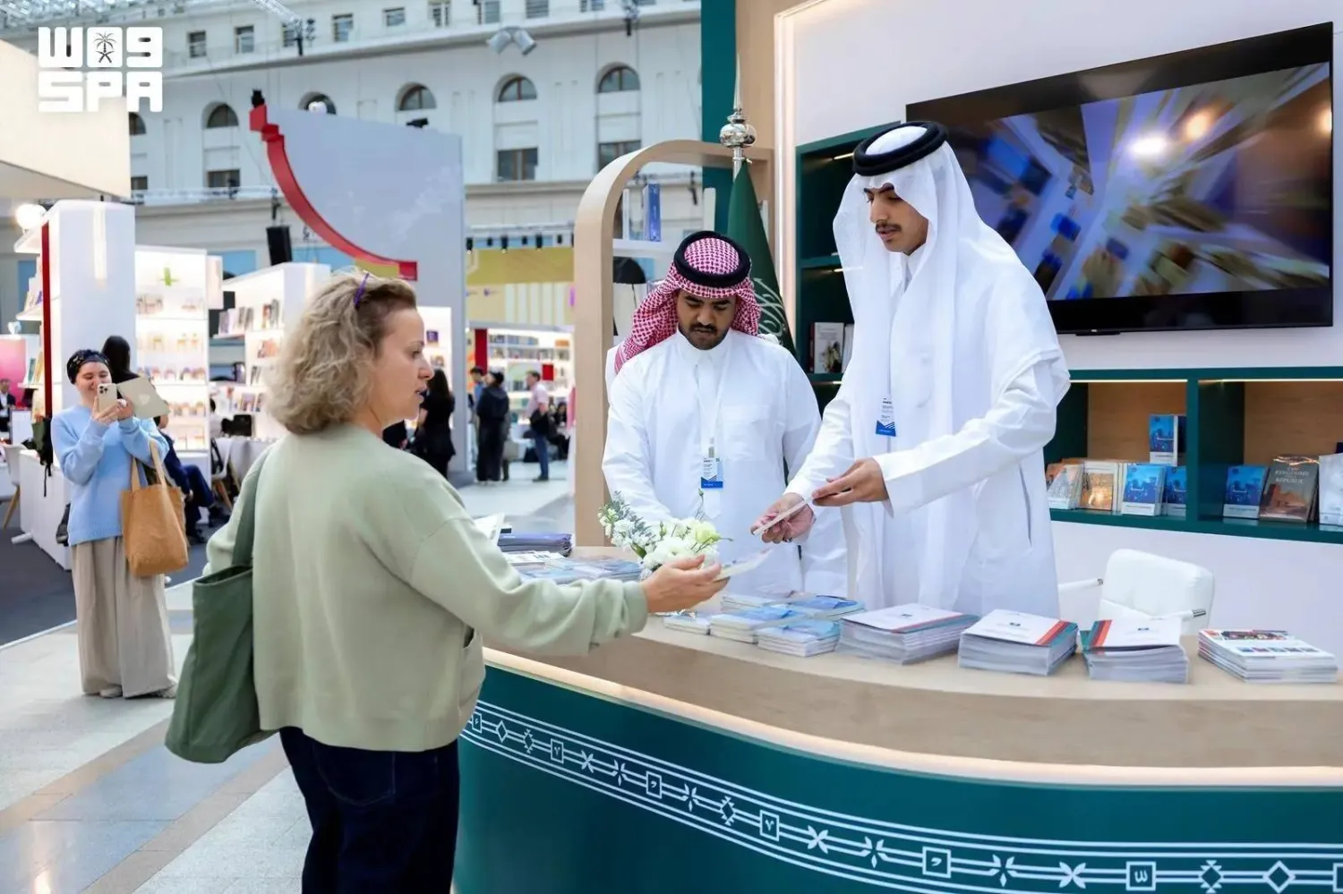 A visitor at the Saudi pavilion at the Moscow International Book Fair 2026. (SPA)