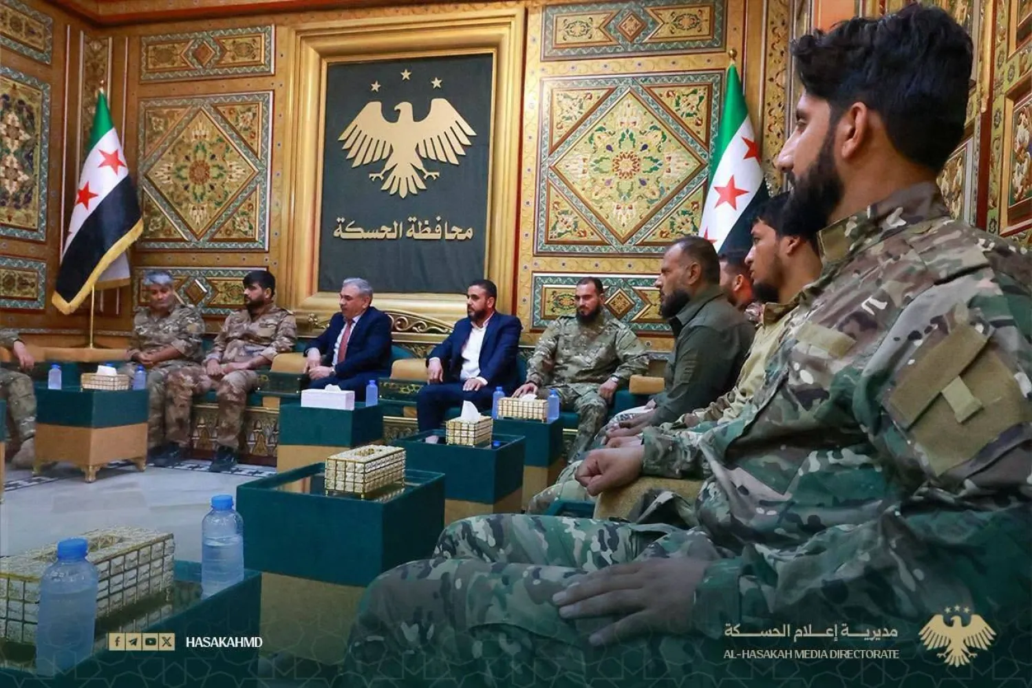 وفد عسكري من وزارة الدفاع خلال اجتماع في محافظة الحسكة (أرشيفية - المحافظة)